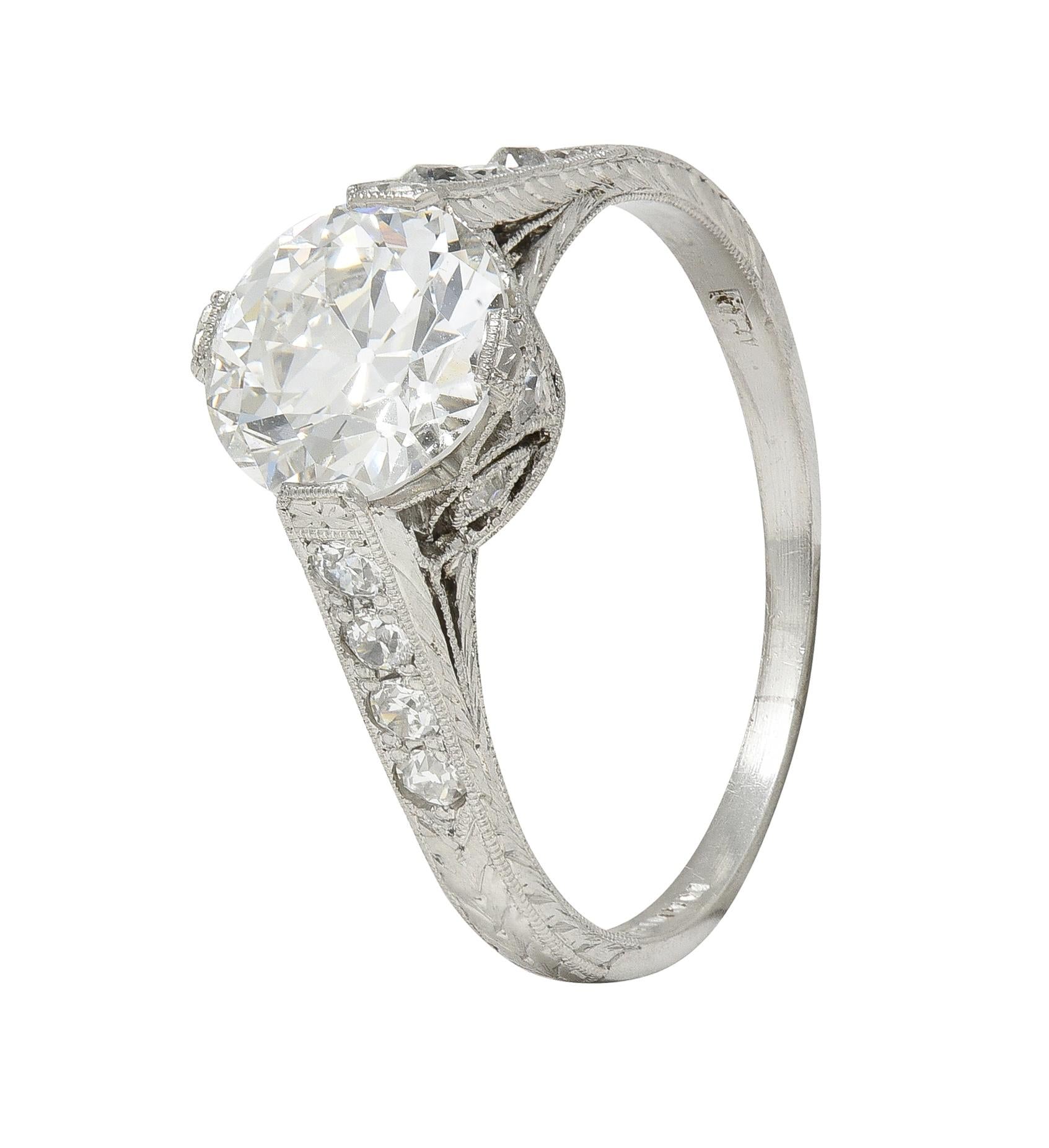 Art Deco 1.75 CTW Old European Cut Diamond Platinum Lotus Engagement Ring GIA