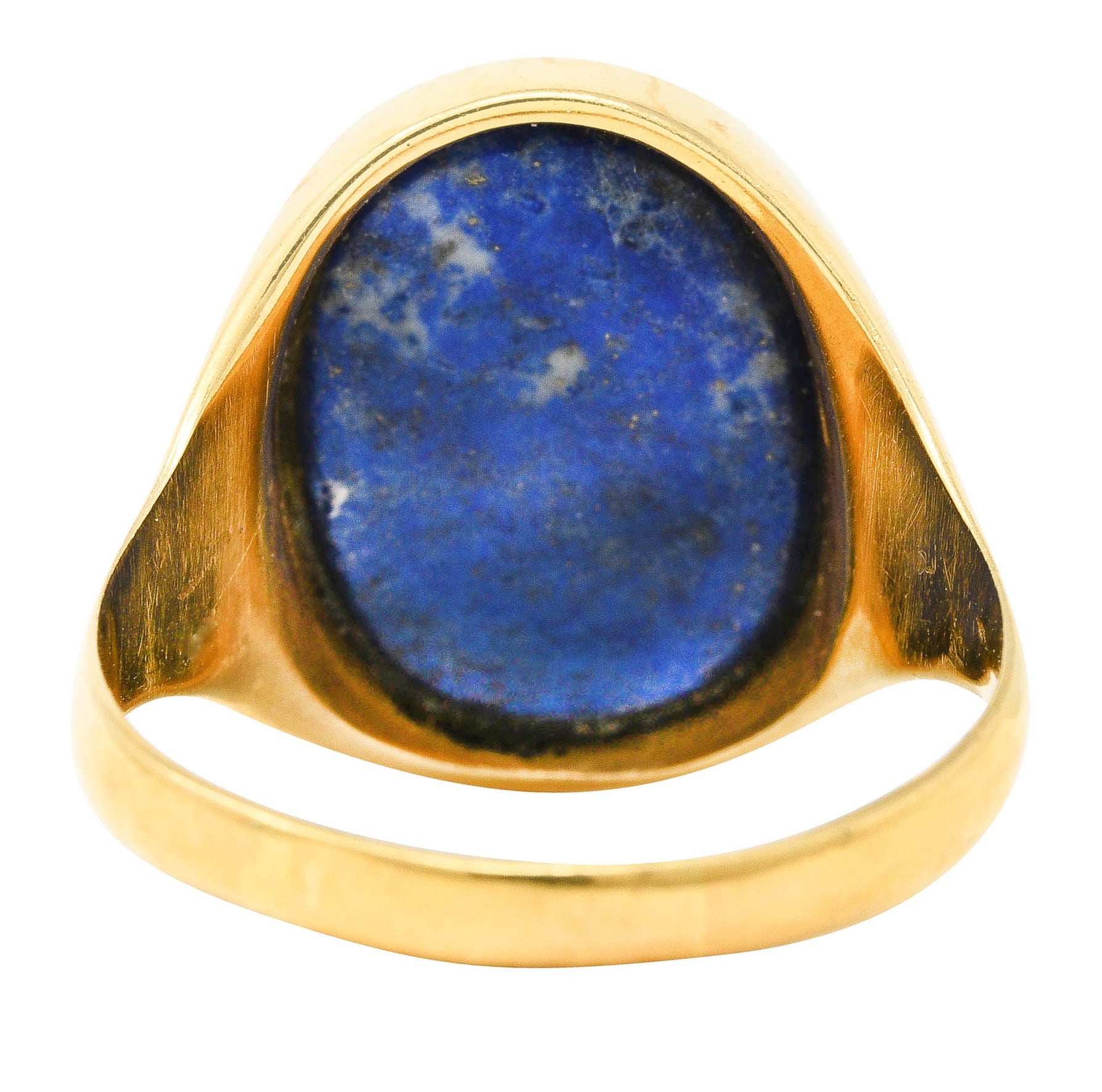 Vintage Italian Lapis Lazuli 18 Karat Yellow Gold Unisex Intaglio Signet Ring Wilson's Estate Jewelry