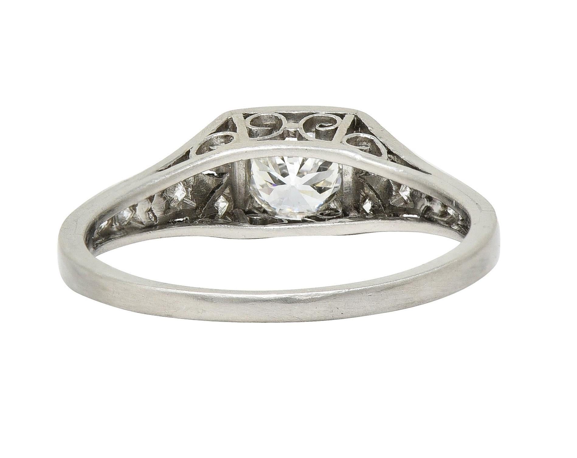 Tiffany & Co. Art Deco European Diamond Platinum Scroll Antique Engagement Ring