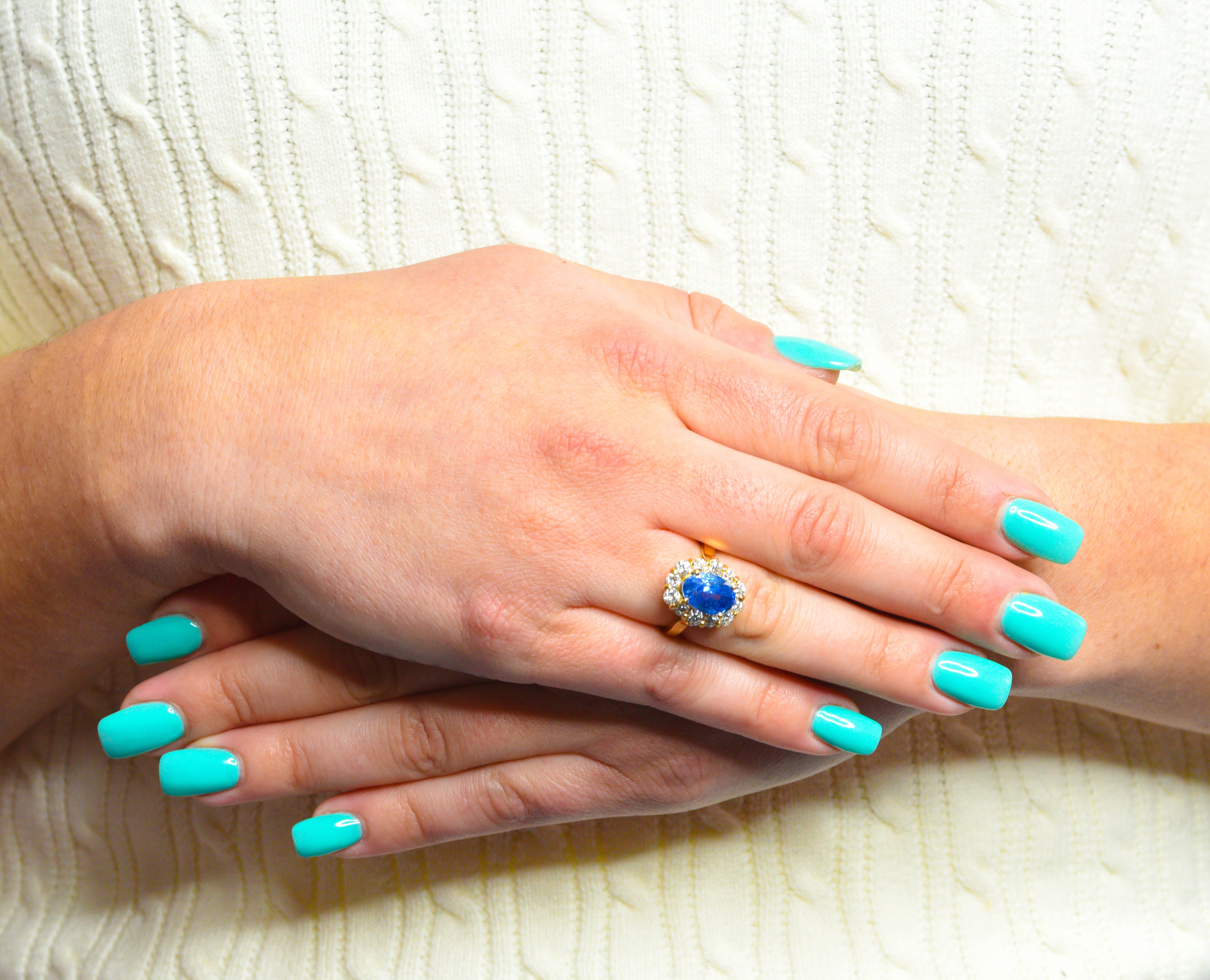 Vintage 5.00 CTW No Heat Ceylon Sapphire Diamond 18 Karat Gold Cluster Ring GIARing - Wilson's Estate Jewelry
