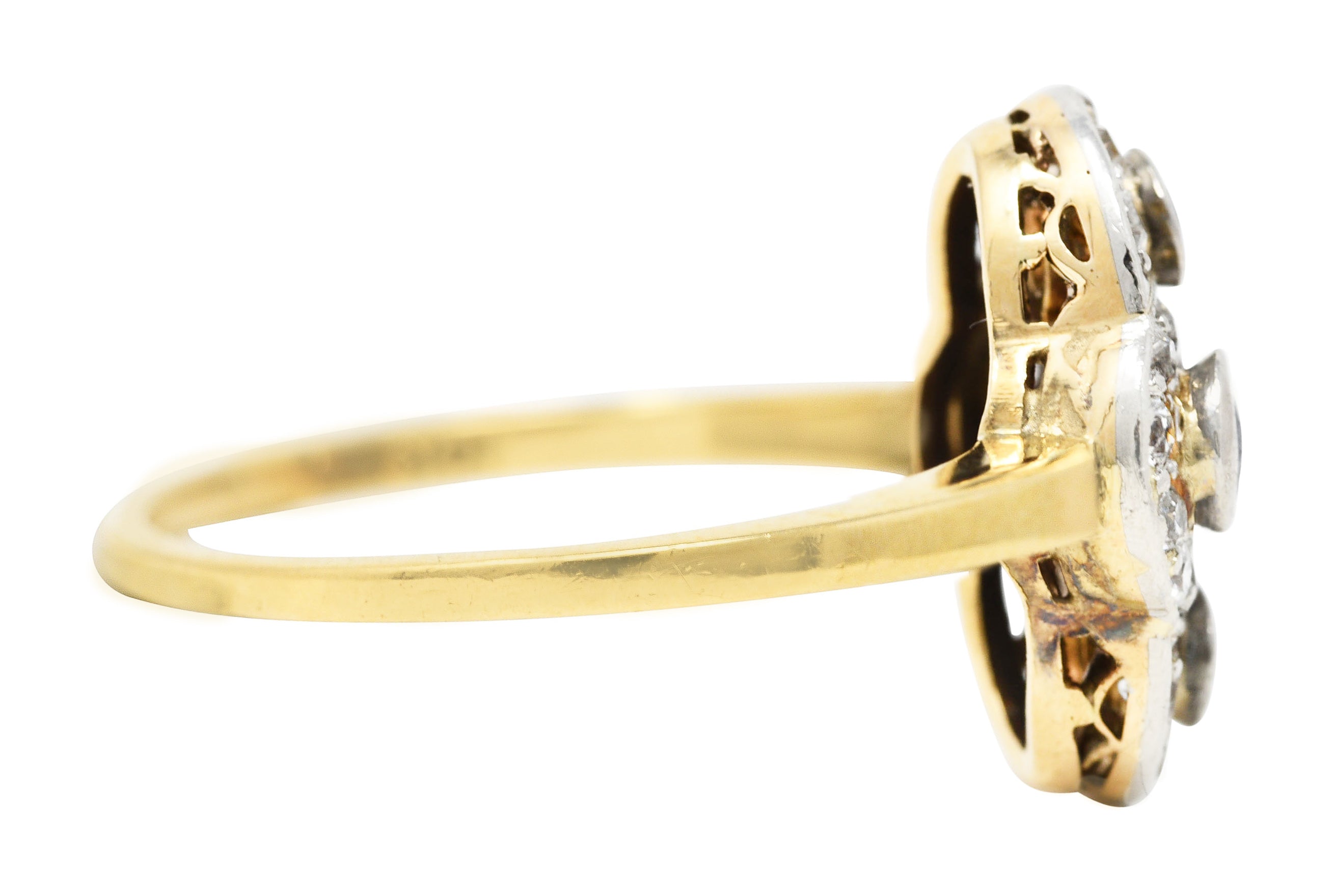 Edwardian 1.40 CTW Sapphire Diamond Platinum-Topped 14 Karat Yellow Gold Antique Quatrefoil Dinner Ring Wilson's Estate Jewelry