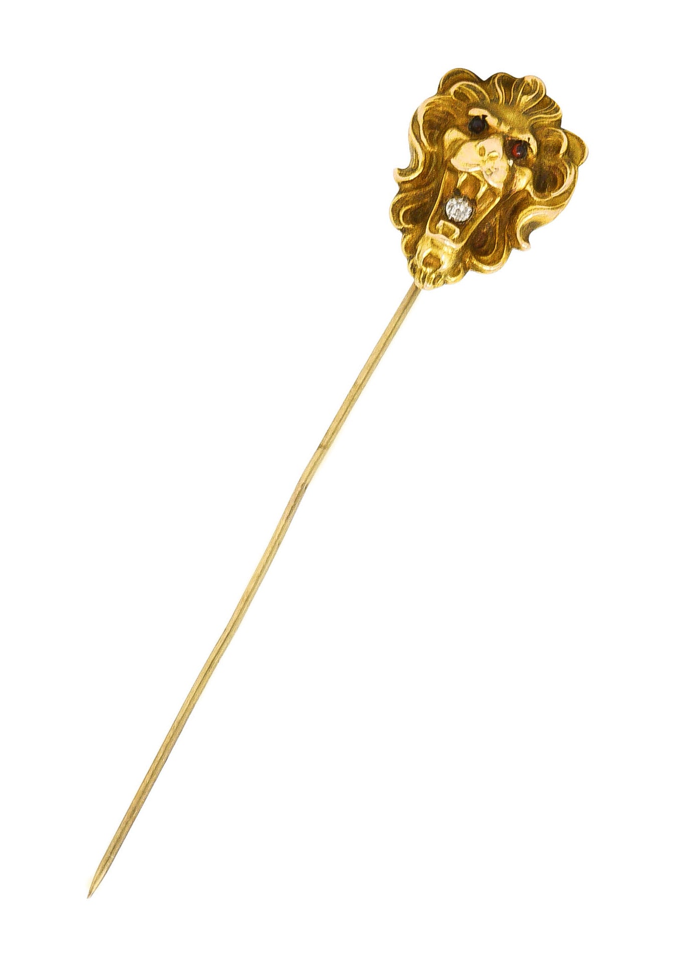 Art Nouveau Diamond 14 Karat Yellow Gold Lion Stickpin Wilson's Estate Jewelry