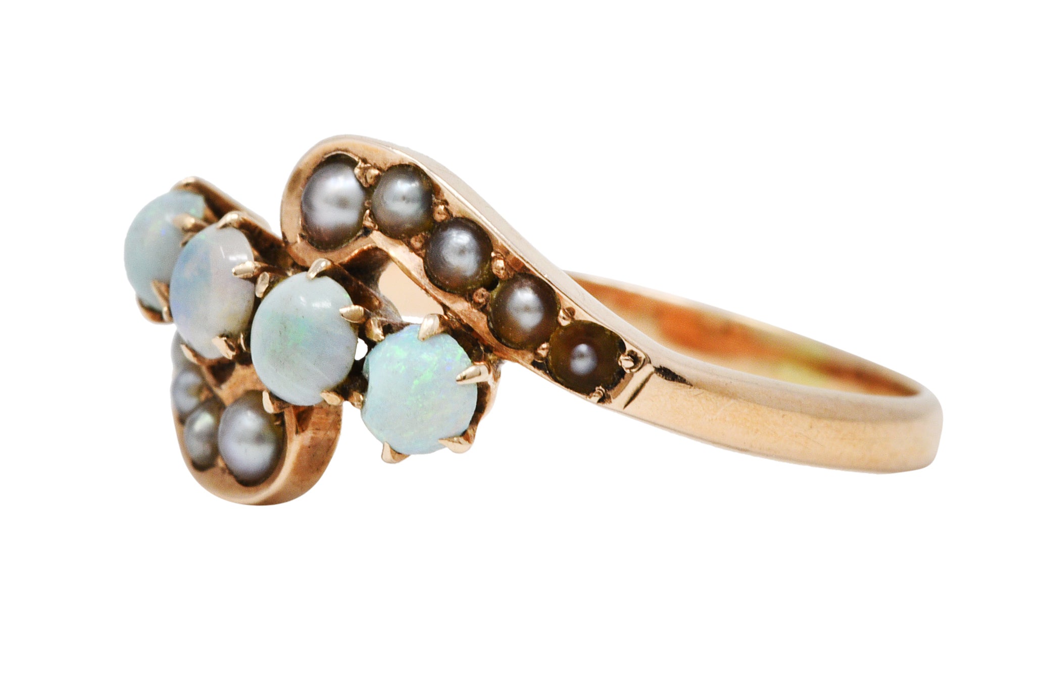 Victorian Opal Seed Pearl 10 Karat Rose Gold Bypass RingRing - Wilson's Estate Jewelry