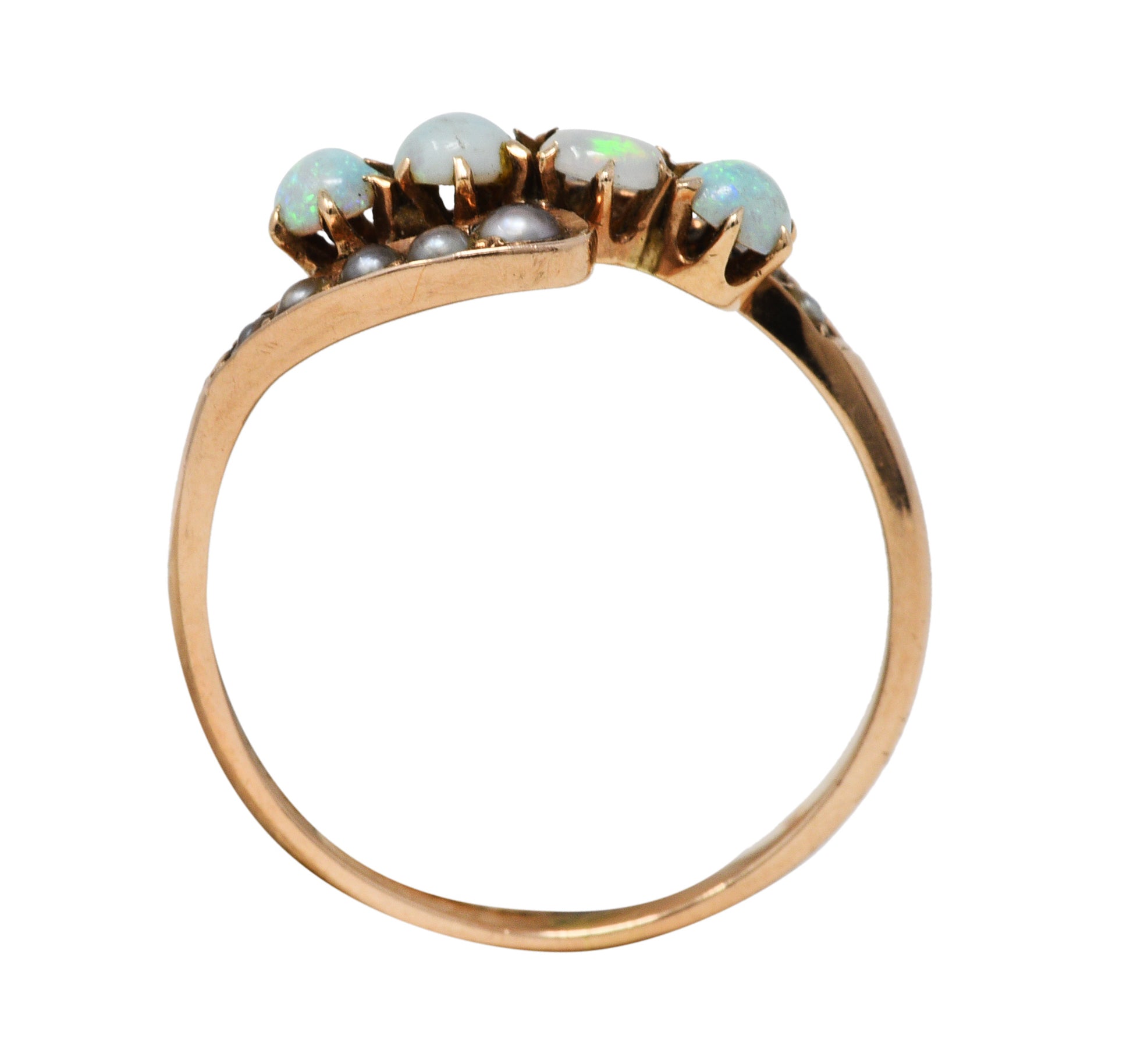 Victorian Opal Seed Pearl 10 Karat Rose Gold Bypass RingRing - Wilson's Estate Jewelry