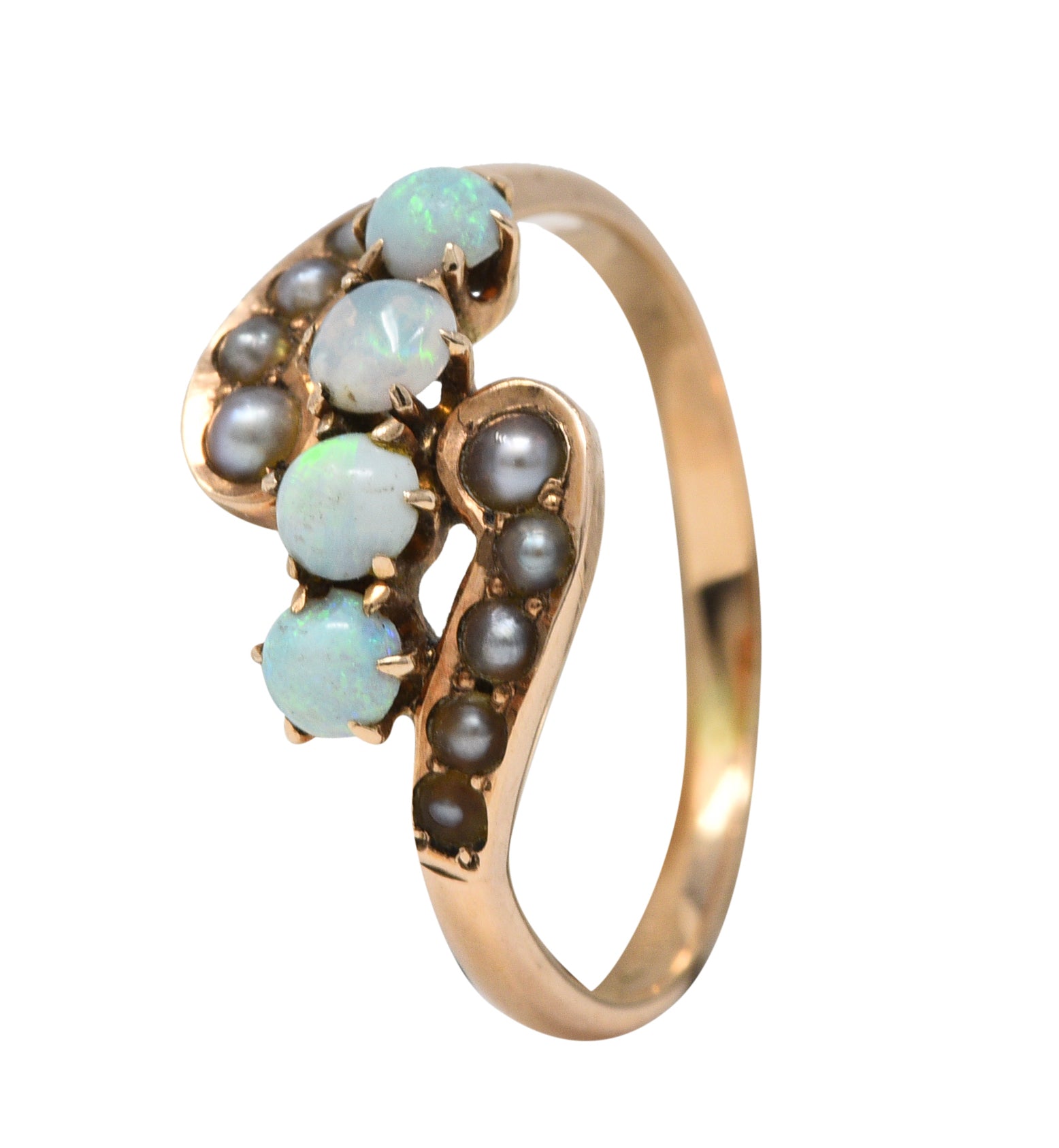 Victorian Opal Seed Pearl 10 Karat Rose Gold Bypass RingRing - Wilson's Estate Jewelry