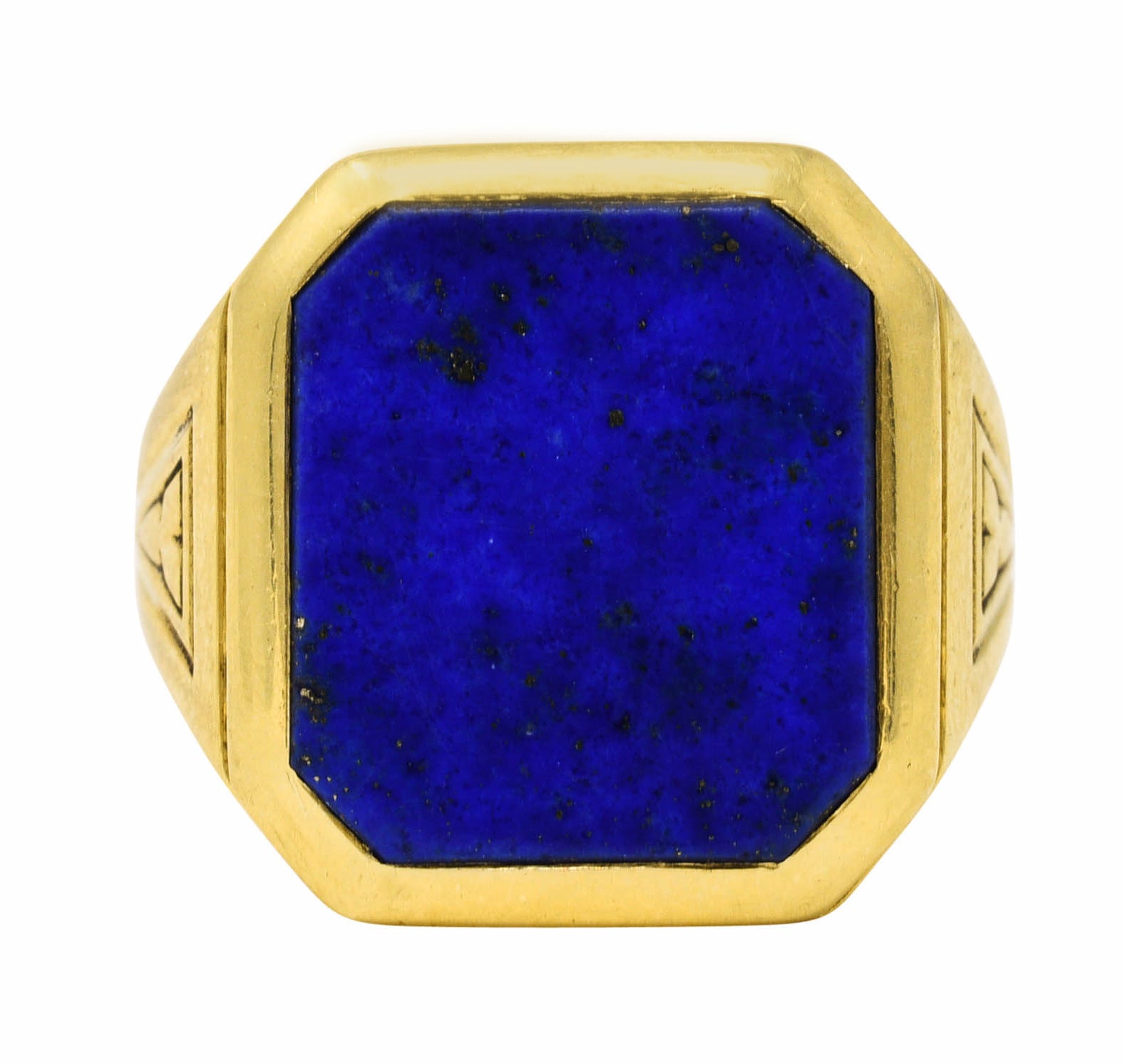 Art Deco Lapis Lazuli 14 Karat Yellow Gold Unisex Signet Ring Wilson's Estate Jewelry