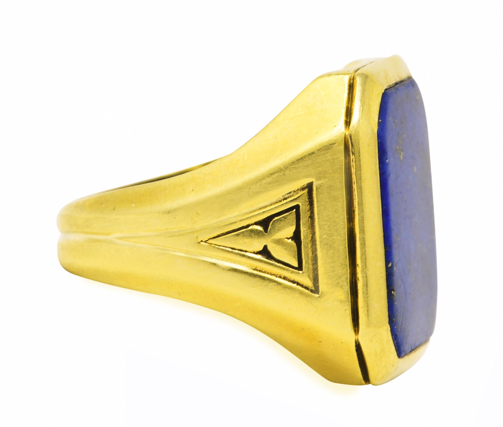 Art Deco Lapis Lazuli 14 Karat Yellow Gold Unisex Signet Ring Wilson's Estate Jewelry