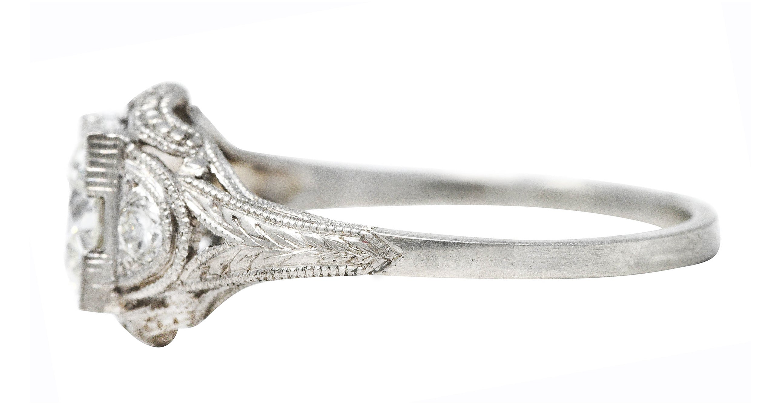 1950's Mid-Century 0.86 CTW Diamond Platinum Engagement Ring Wilson's Estate Jewelry