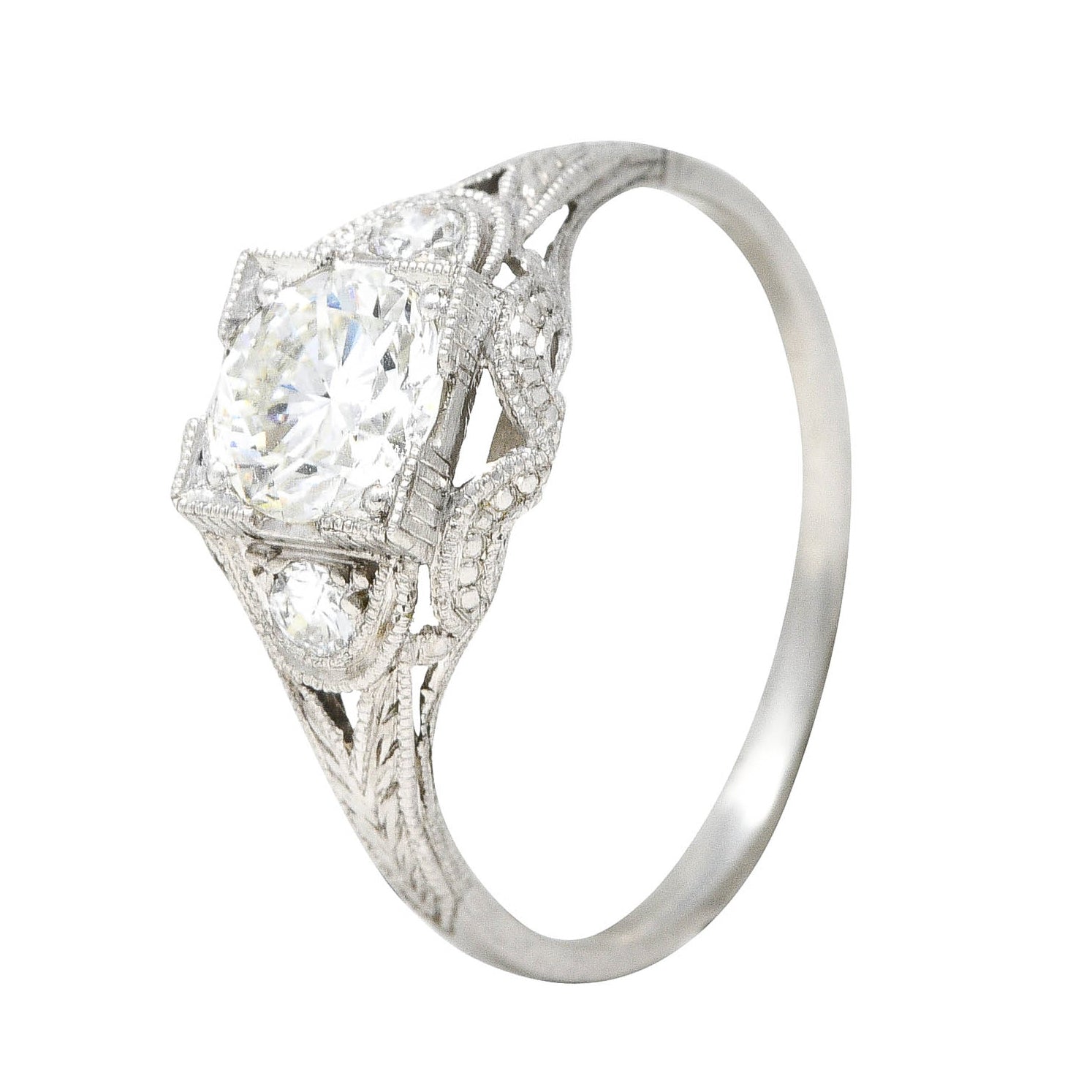 1950's Mid-Century 0.86 CTW Diamond Platinum Engagement Ring Wilson's Estate Jewelry