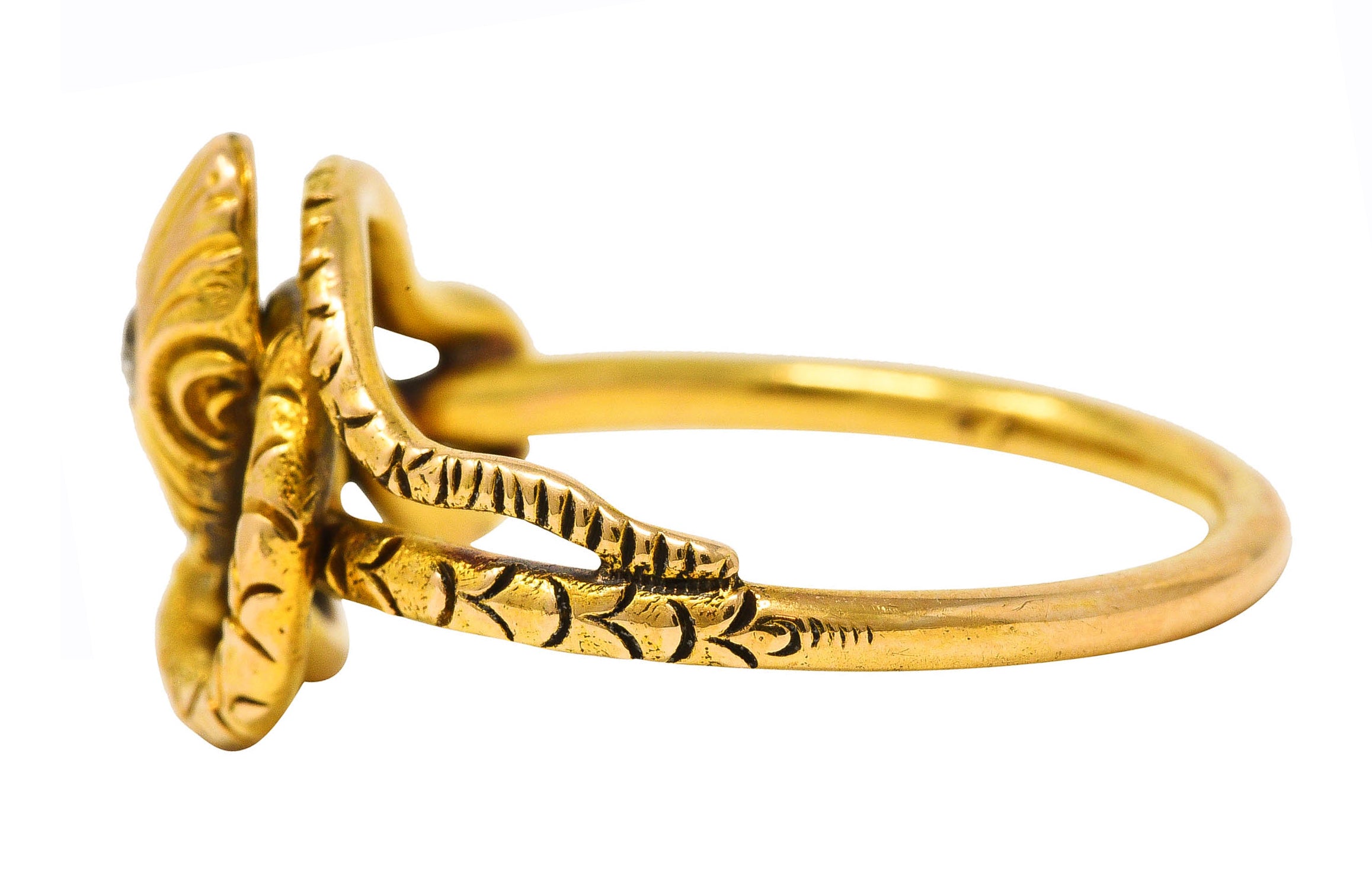 Victorian Diamond 14 Karat Yellow Gold Snake Love Knot Ring Wilson's Estate Jewelry