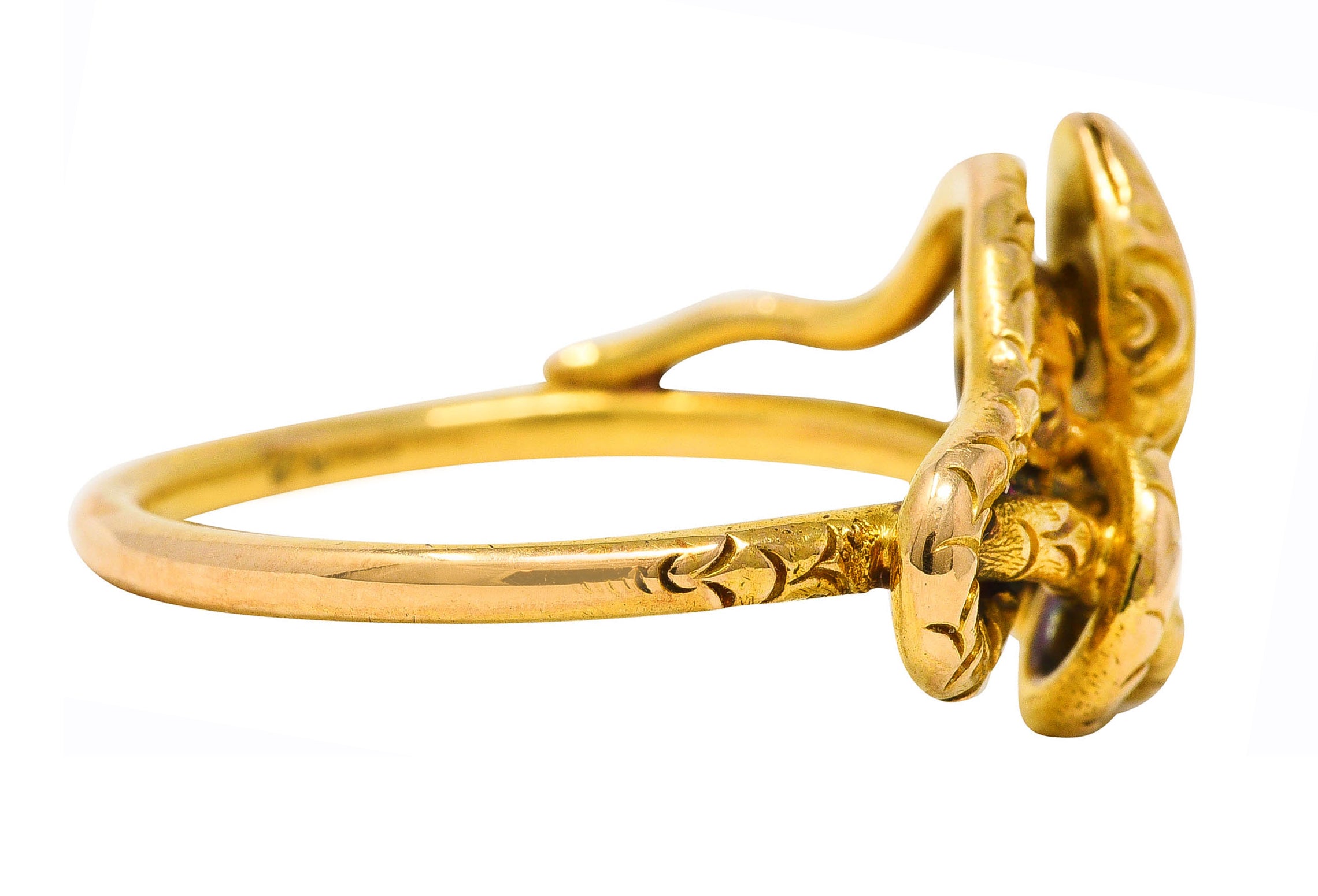 Victorian Diamond 14 Karat Yellow Gold Snake Love Knot Ring Wilson's Estate Jewelry
