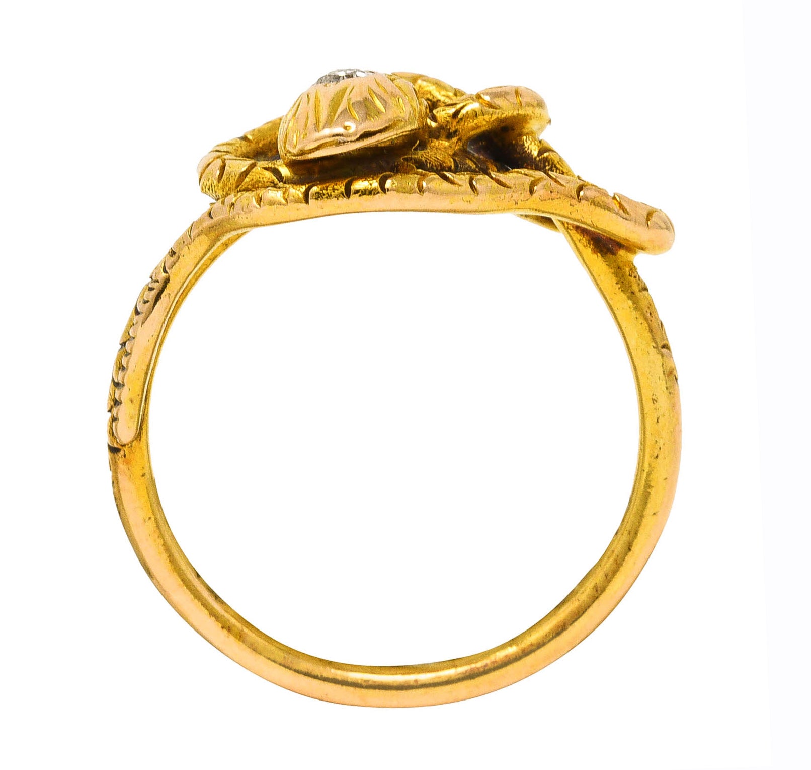 Victorian Diamond 14 Karat Yellow Gold Snake Love Knot Ring Wilson's Estate Jewelry