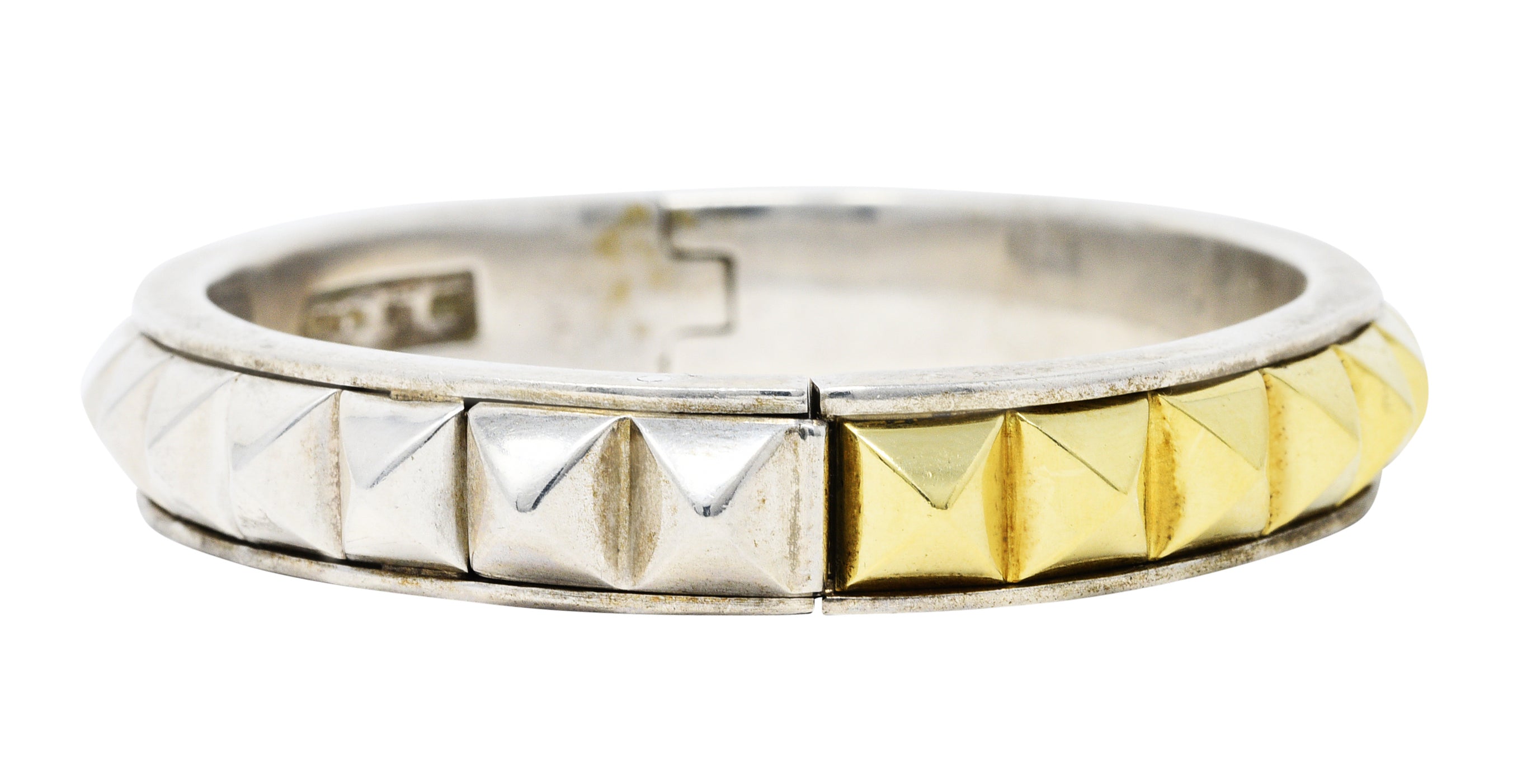 Lagos 18 Karat Gold Sterling Silver Sugarloaf Caviar Collection Bangle Braceletbracelet - Wilson's Estate Jewelry