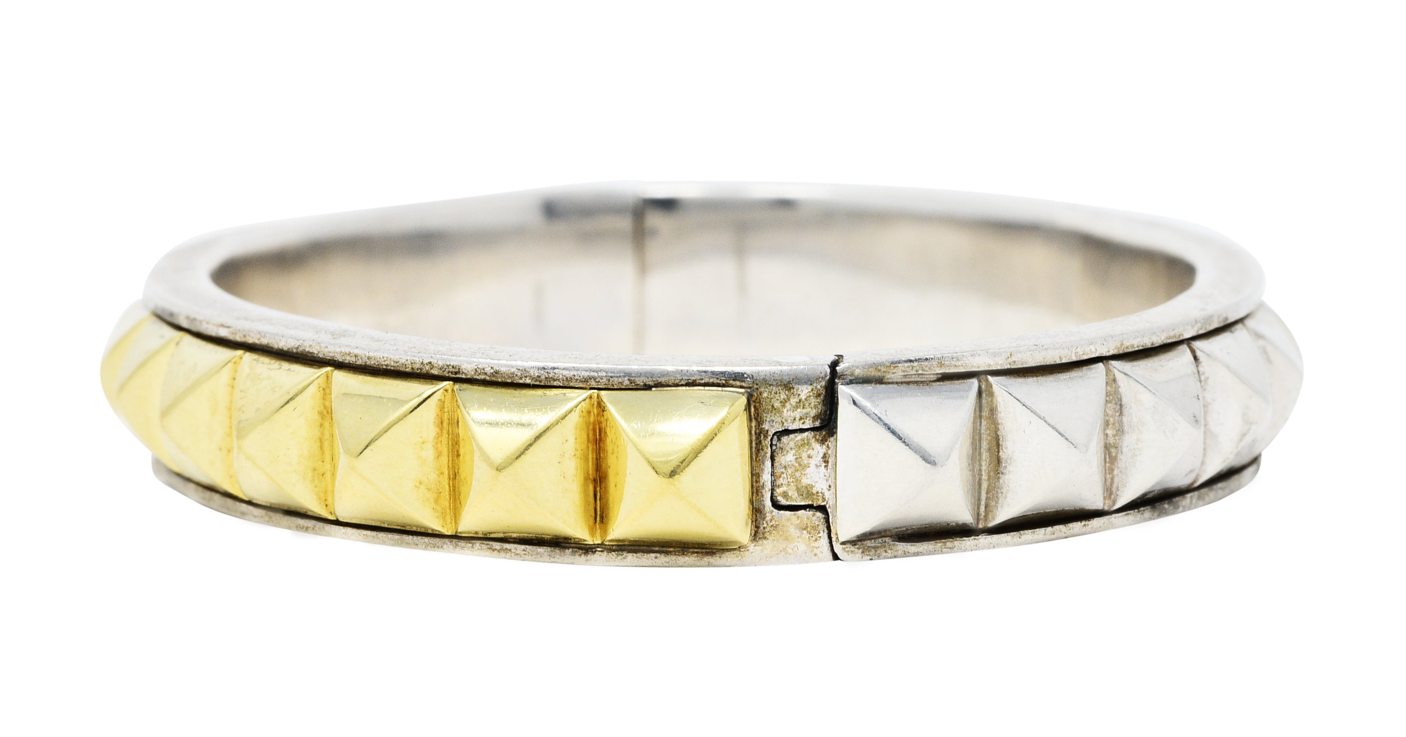 Lagos 18 Karat Gold Sterling Silver Sugarloaf Caviar Collection Bangle Braceletbracelet - Wilson's Estate Jewelry