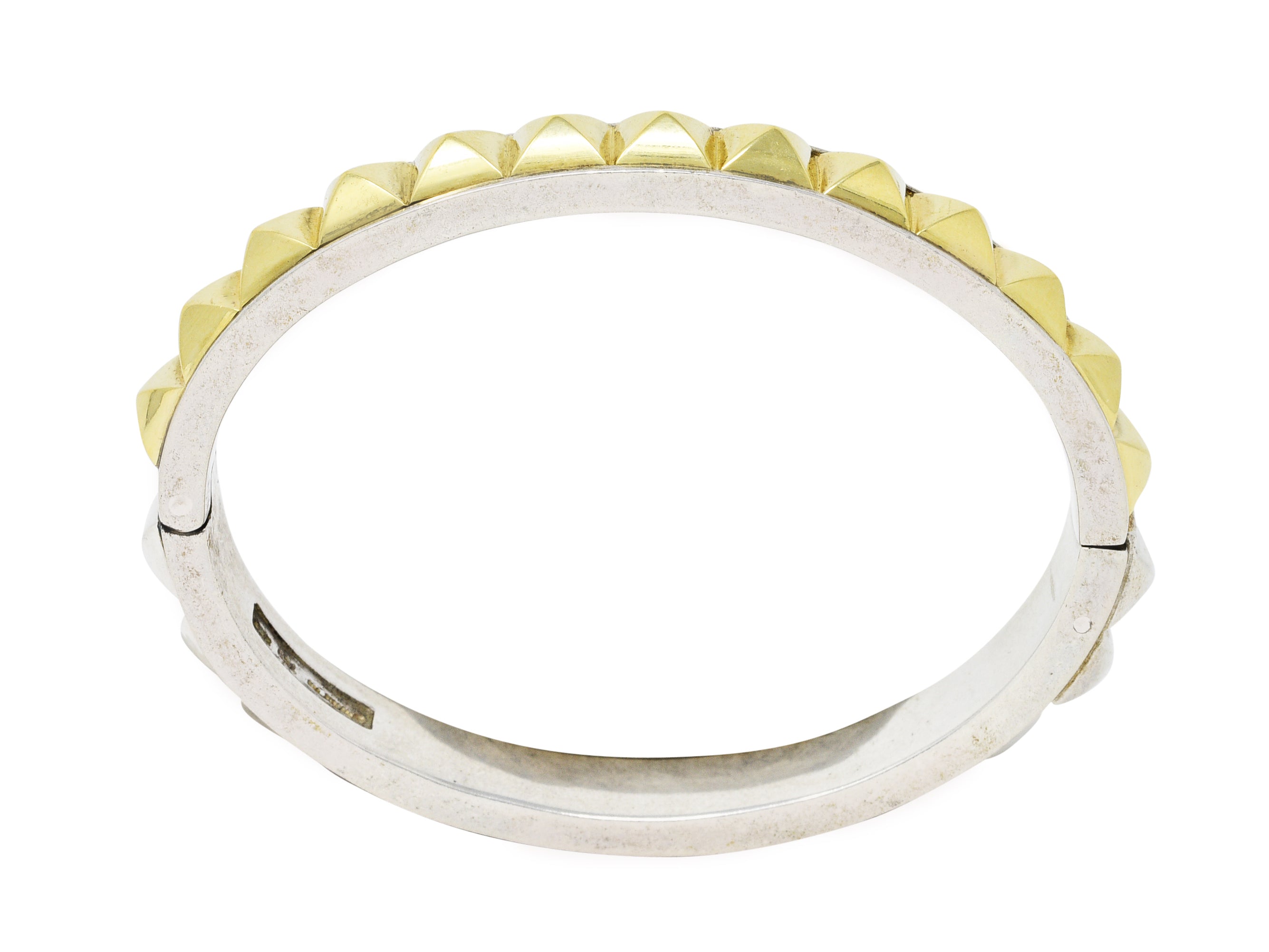 Lagos 18 Karat Gold Sterling Silver Sugarloaf Caviar Collection Bangle Braceletbracelet - Wilson's Estate Jewelry