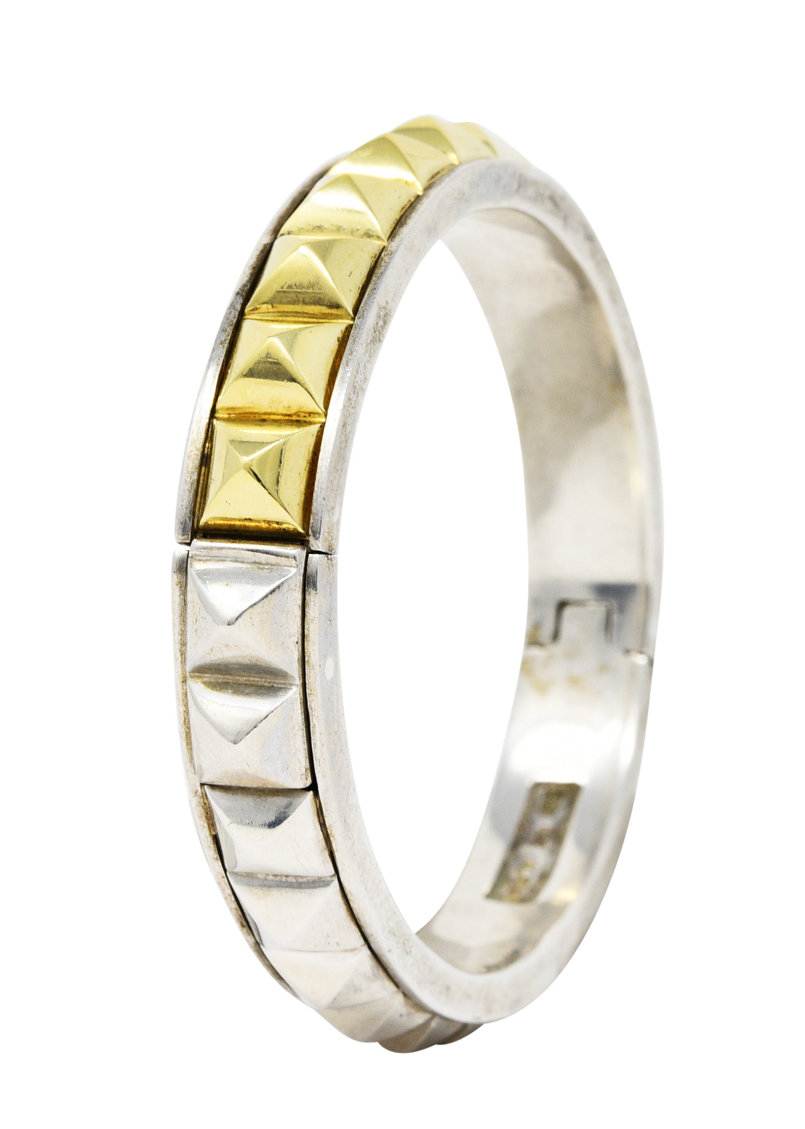Lagos 18 Karat Gold Sterling Silver Sugarloaf Caviar Collection Bangle Braceletbracelet - Wilson's Estate Jewelry