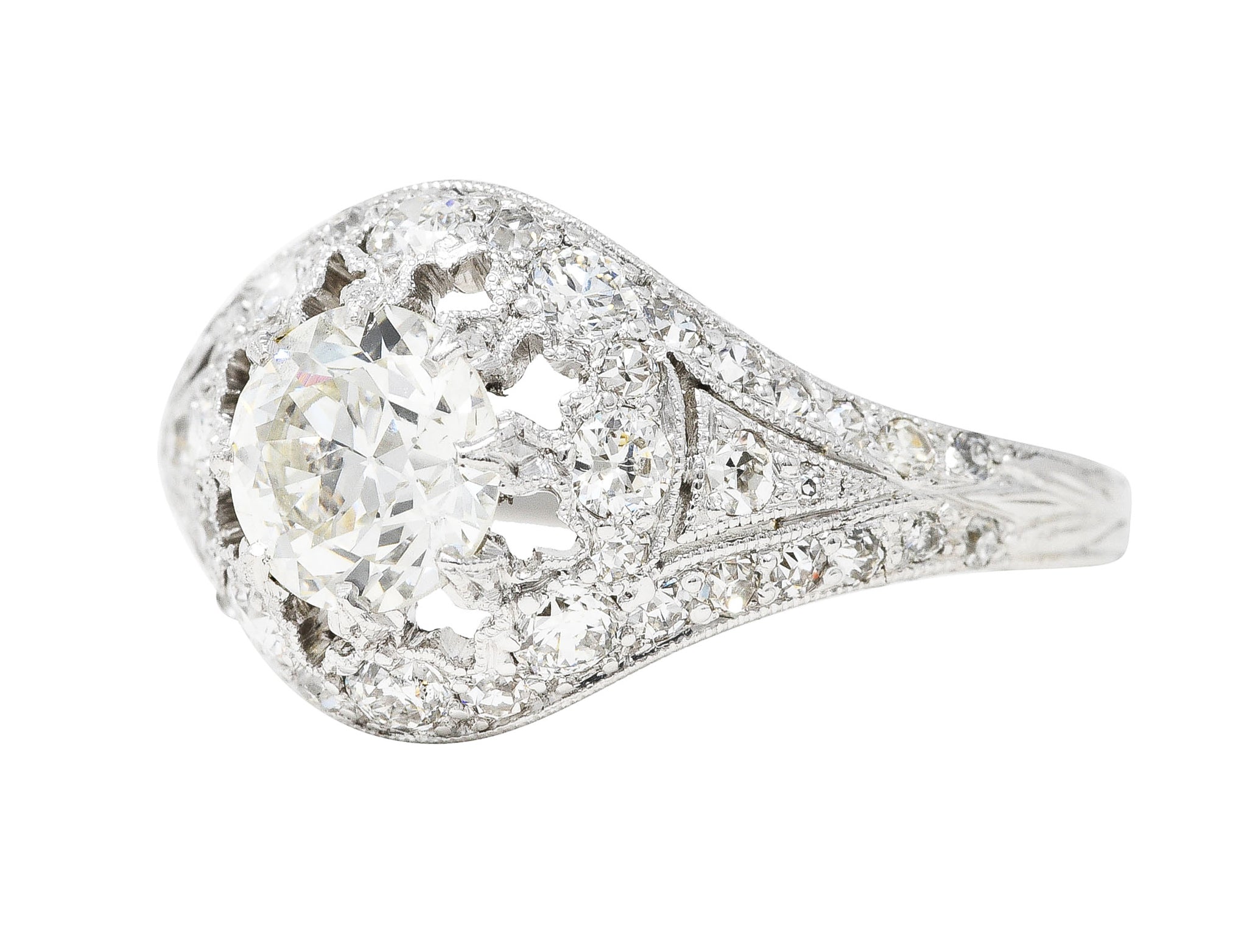1930's Art Deco 1.68 CTW Diamond Platinum Fleur-De-Lis Engagement Ring Wilson's Estate Jewelry
