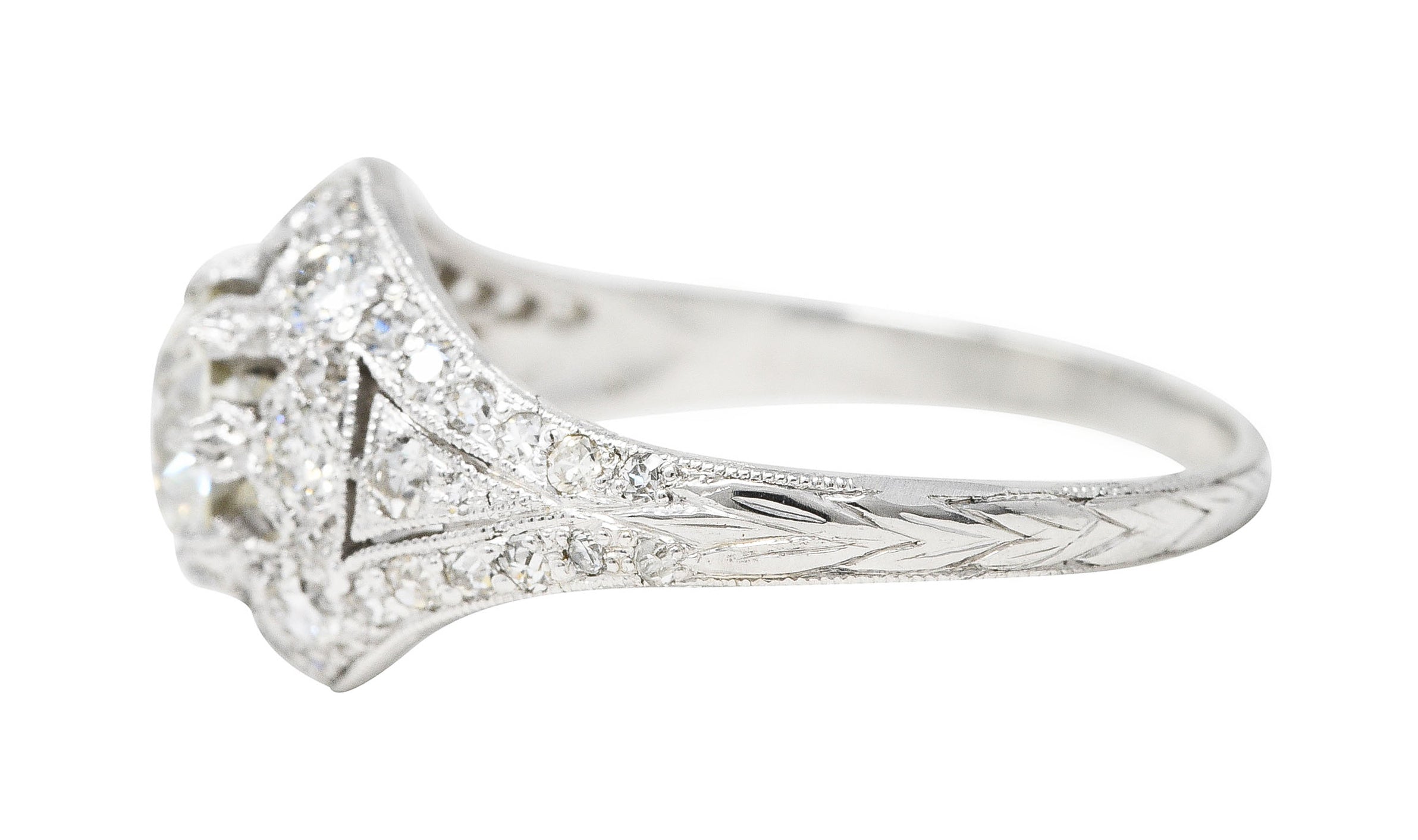 1930's Art Deco 1.68 CTW Diamond Platinum Fleur-De-Lis Engagement Ring Wilson's Estate Jewelry
