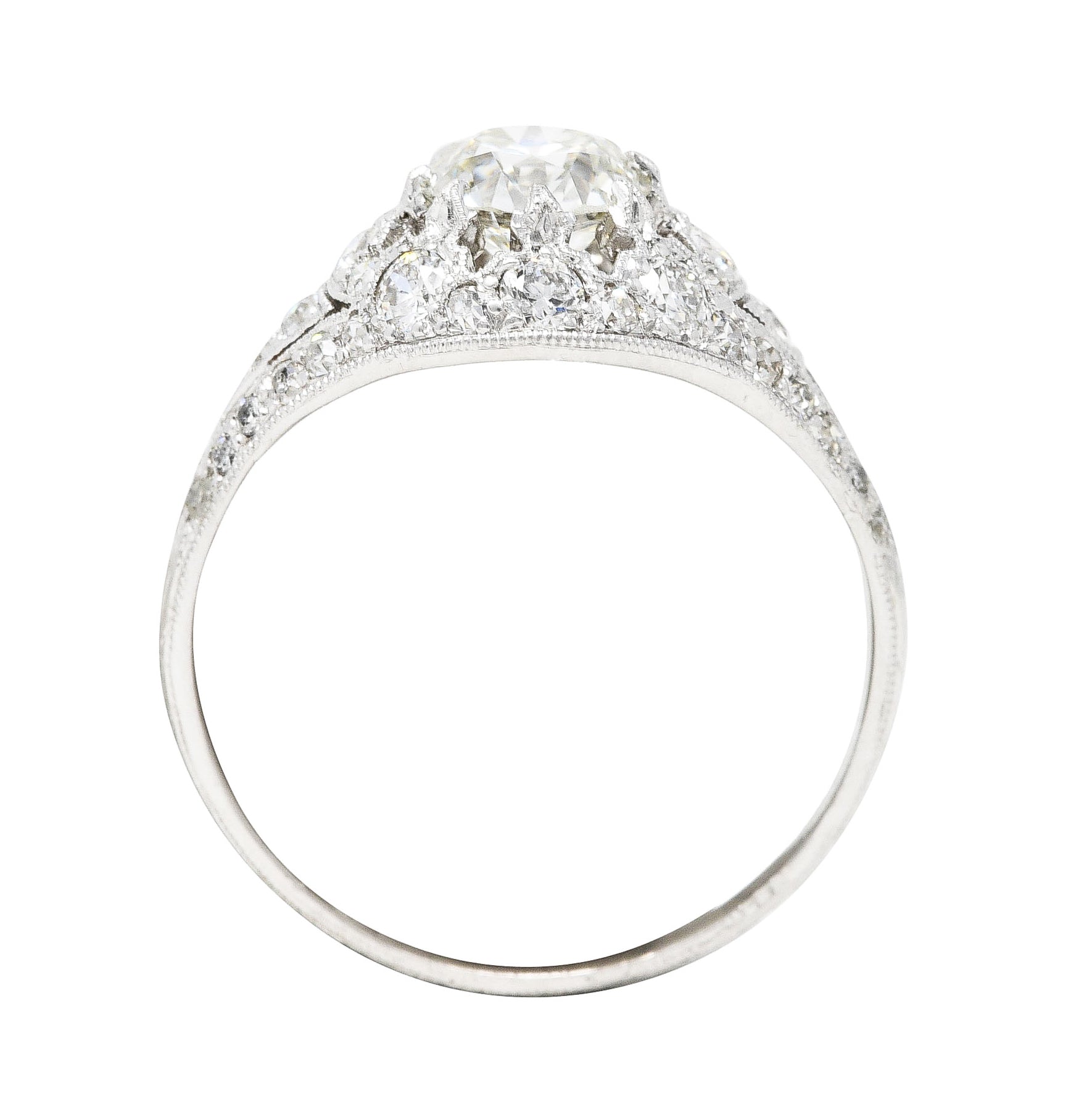 1930's Art Deco 1.68 CTW Diamond Platinum Fleur-De-Lis Engagement Ring Wilson's Estate Jewelry