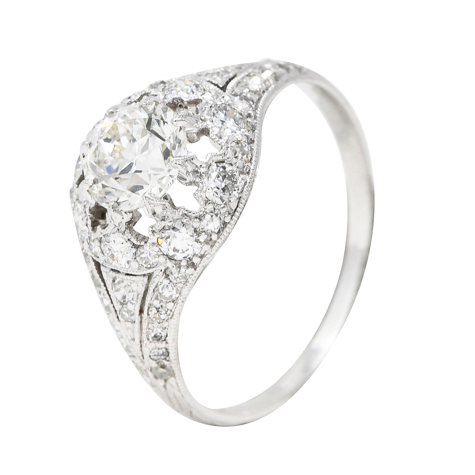 1930's Art Deco 1.68 CTW Diamond Platinum Fleur-De-Lis Engagement Ring Wilson's Estate Jewelry