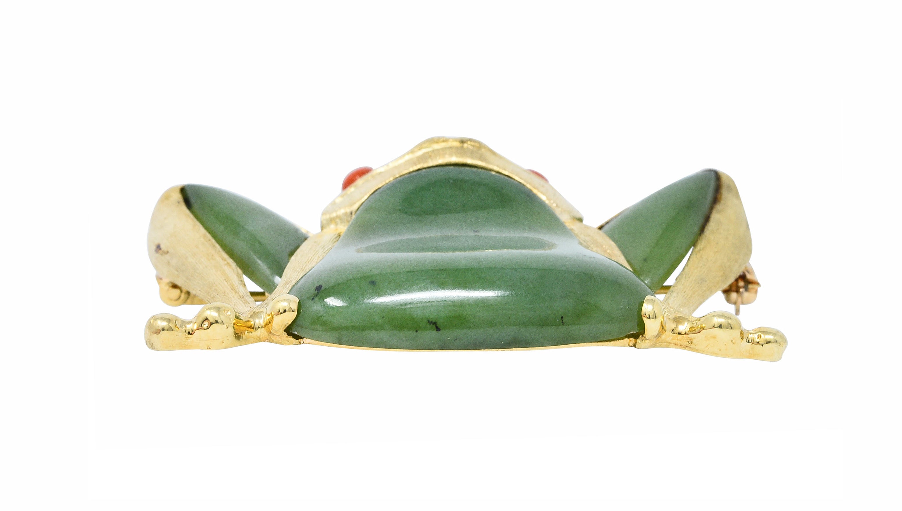 Large 1960's Vintage Jade Carnelian 14 Karat Gold Frog BroochBrooch - Wilson's Estate Jewelry