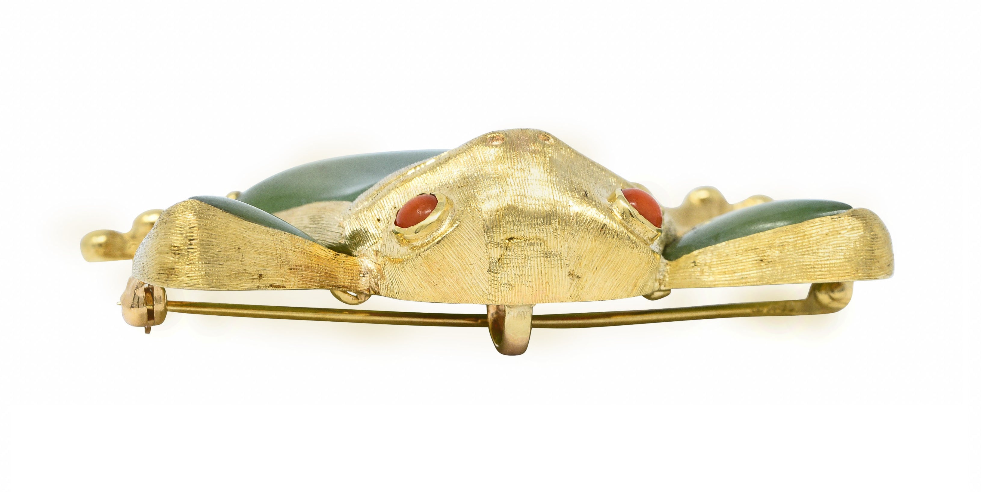 Large 1960's Vintage Jade Carnelian 14 Karat Gold Frog BroochBrooch - Wilson's Estate Jewelry