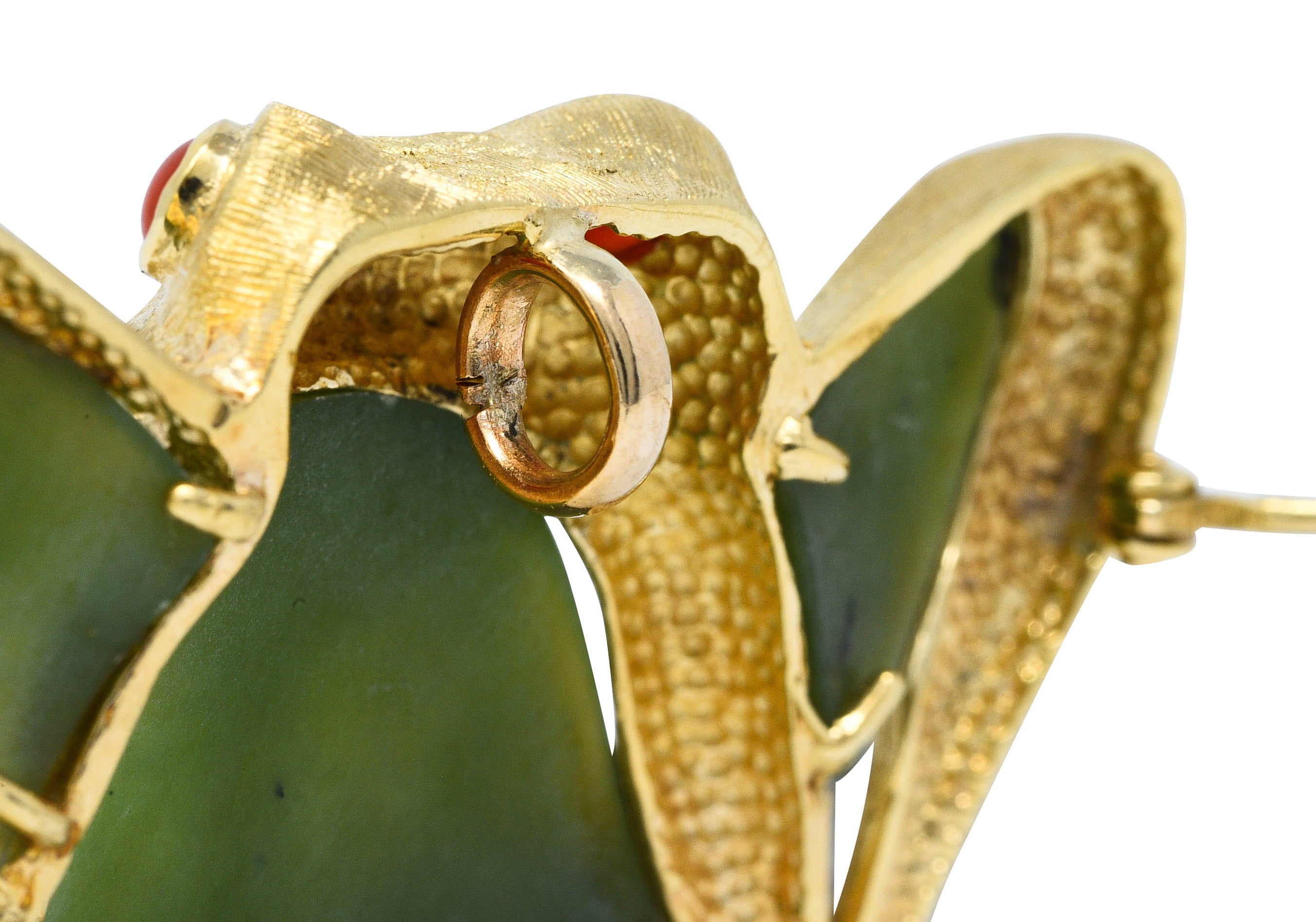 Large 1960's Vintage Jade Carnelian 14 Karat Gold Frog BroochBrooch - Wilson's Estate Jewelry