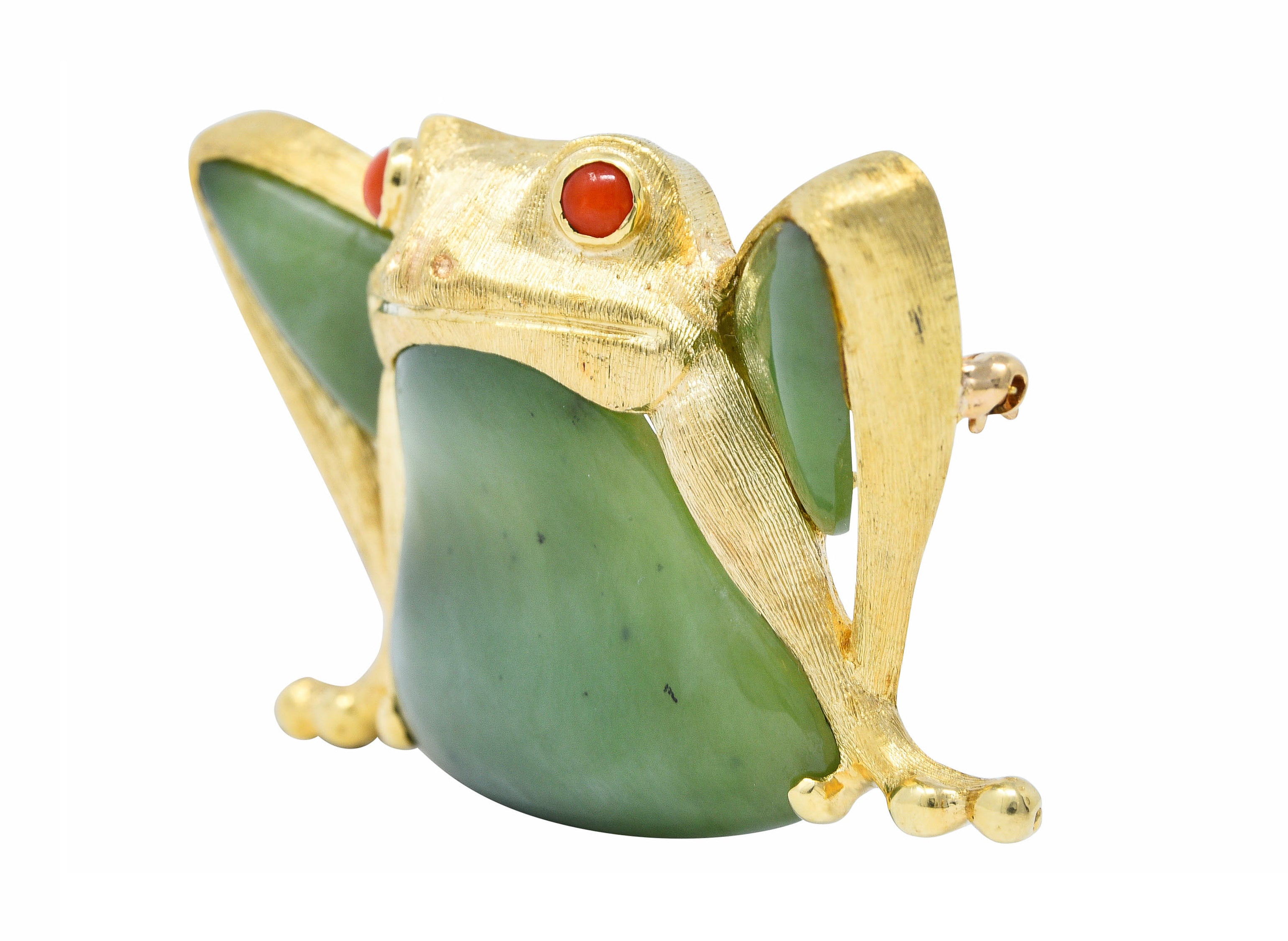 Large 1960's Vintage Jade Carnelian 14 Karat Gold Frog BroochBrooch - Wilson's Estate Jewelry