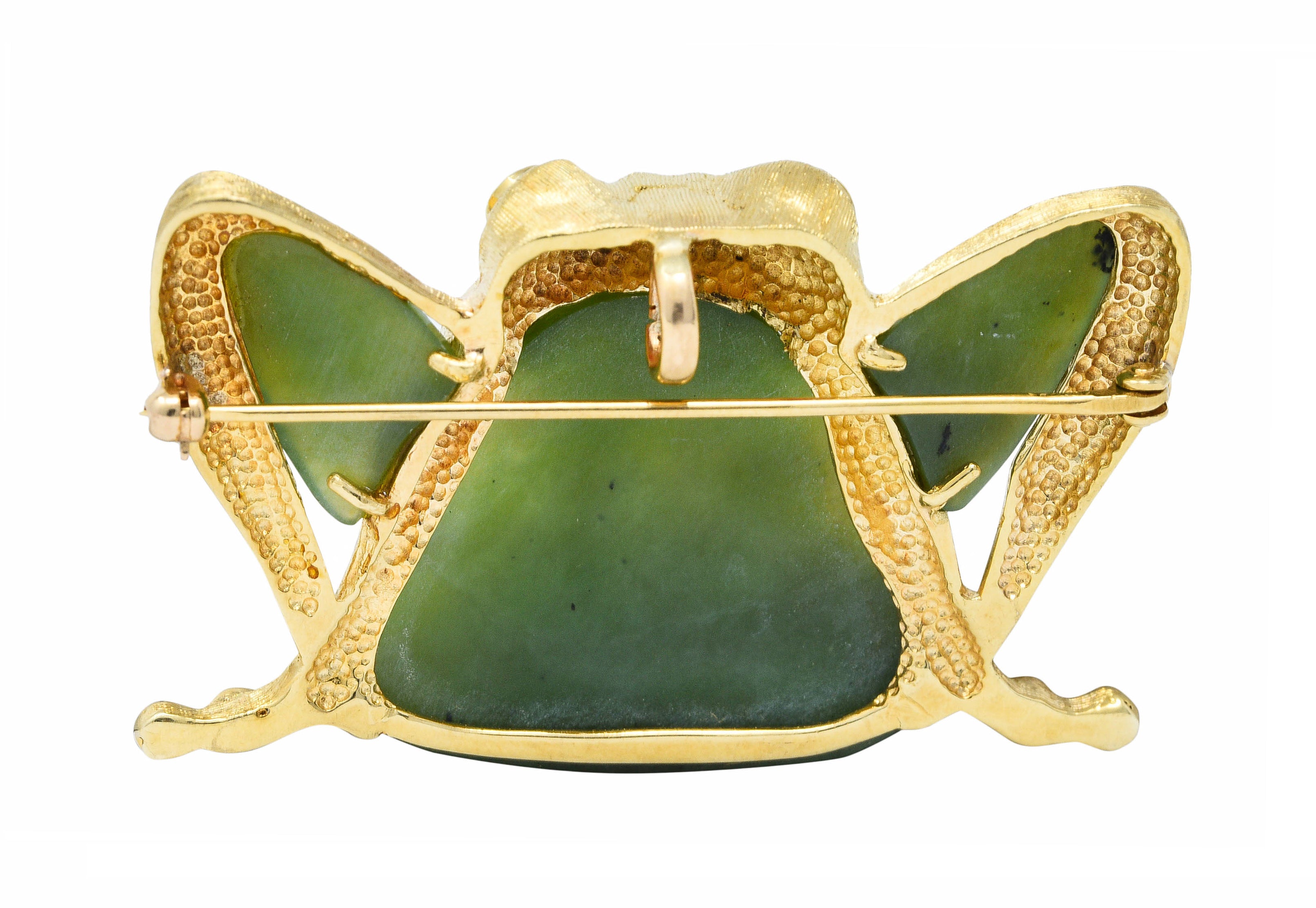 Large 1960's Vintage Jade Carnelian 14 Karat Gold Frog BroochBrooch - Wilson's Estate Jewelry