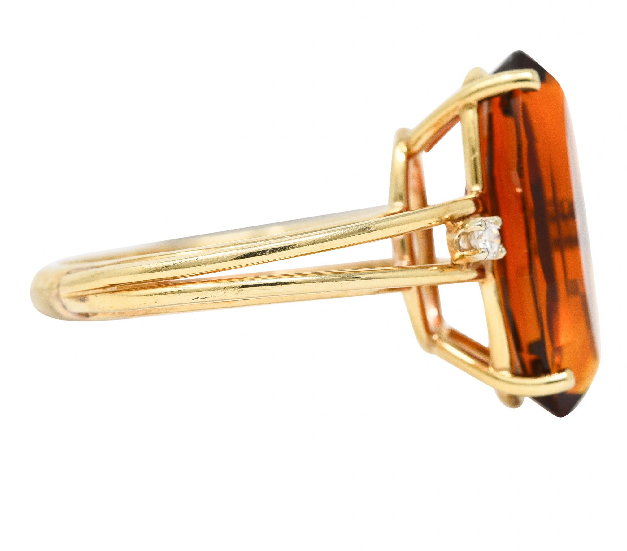 Mid-Century 4.68 CTW Oval Cut Citrine Diamond 14 Karat Yellow Gold Wire Vintage Cocktail Ring Wilson's Estate Jewelry