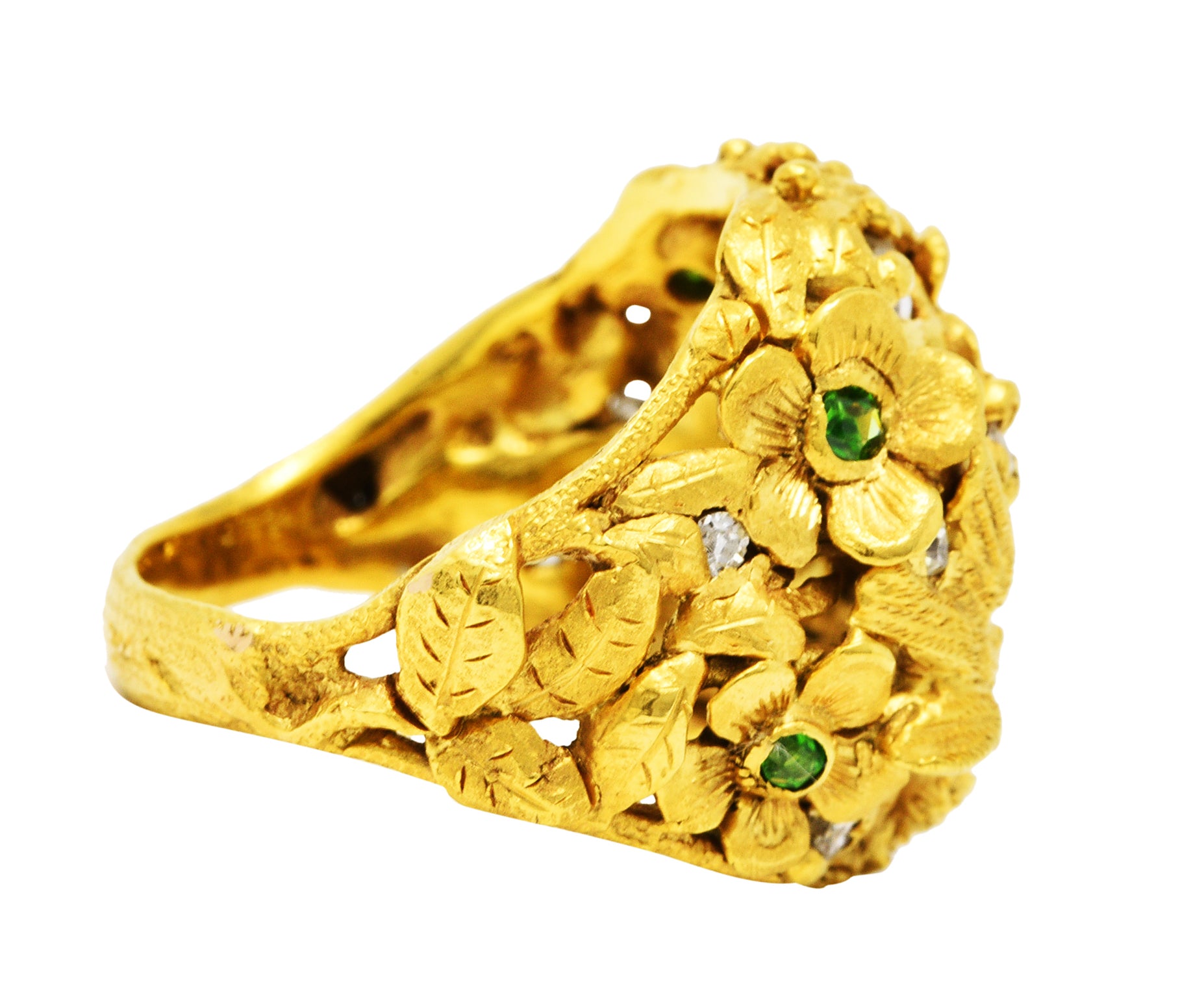 Arts & Crafts Antique Diamond Demantoid Garnet 14 Karat Gold Lovebird RingRing - Wilson's Estate Jewelry