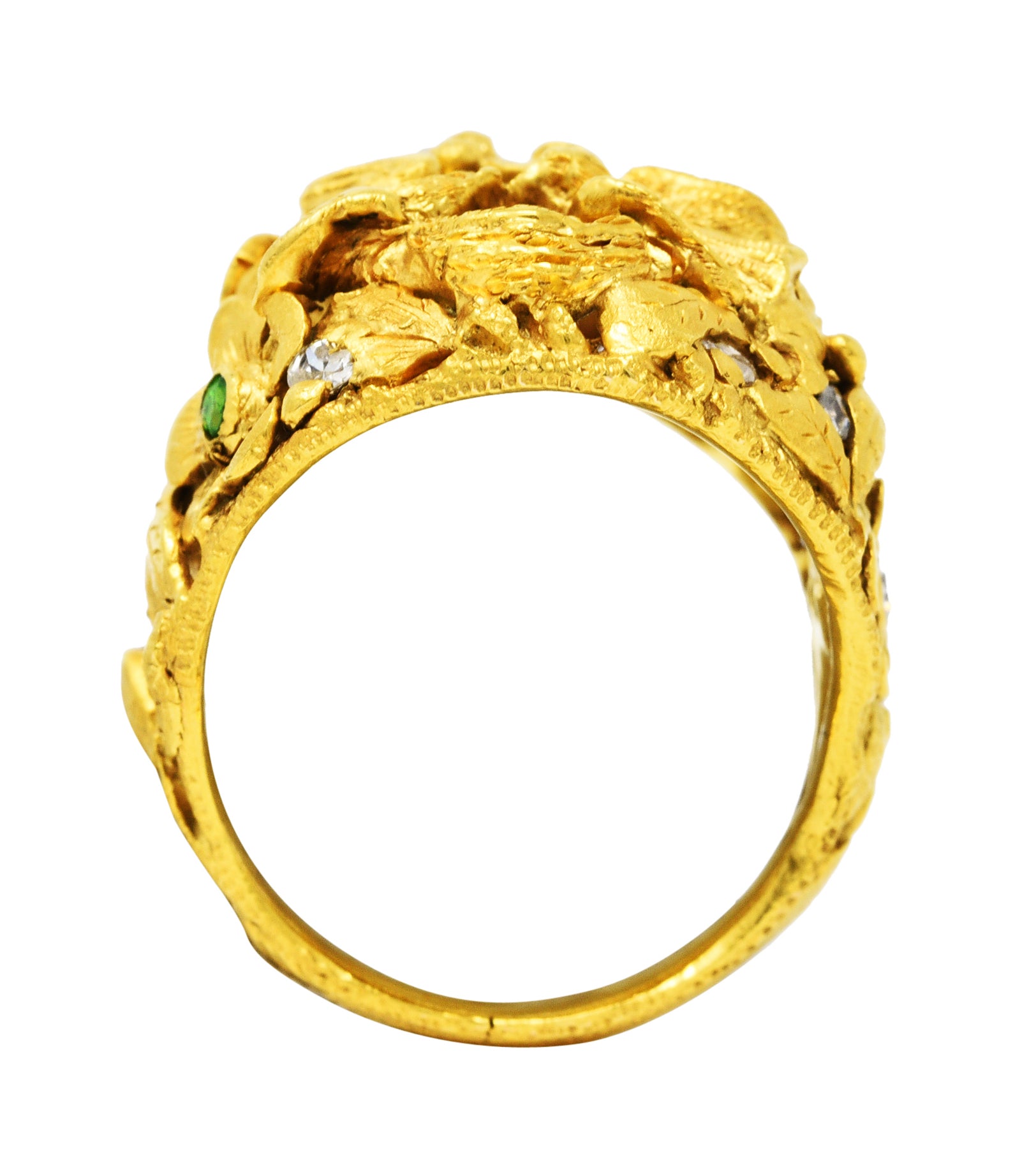 Arts & Crafts Antique Diamond Demantoid Garnet 14 Karat Gold Lovebird RingRing - Wilson's Estate Jewelry