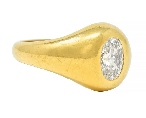Cartier 1960's 1.22 CTW Oval Cut Diamond 18 Karat Yellow Gold Unisex Signet Ring