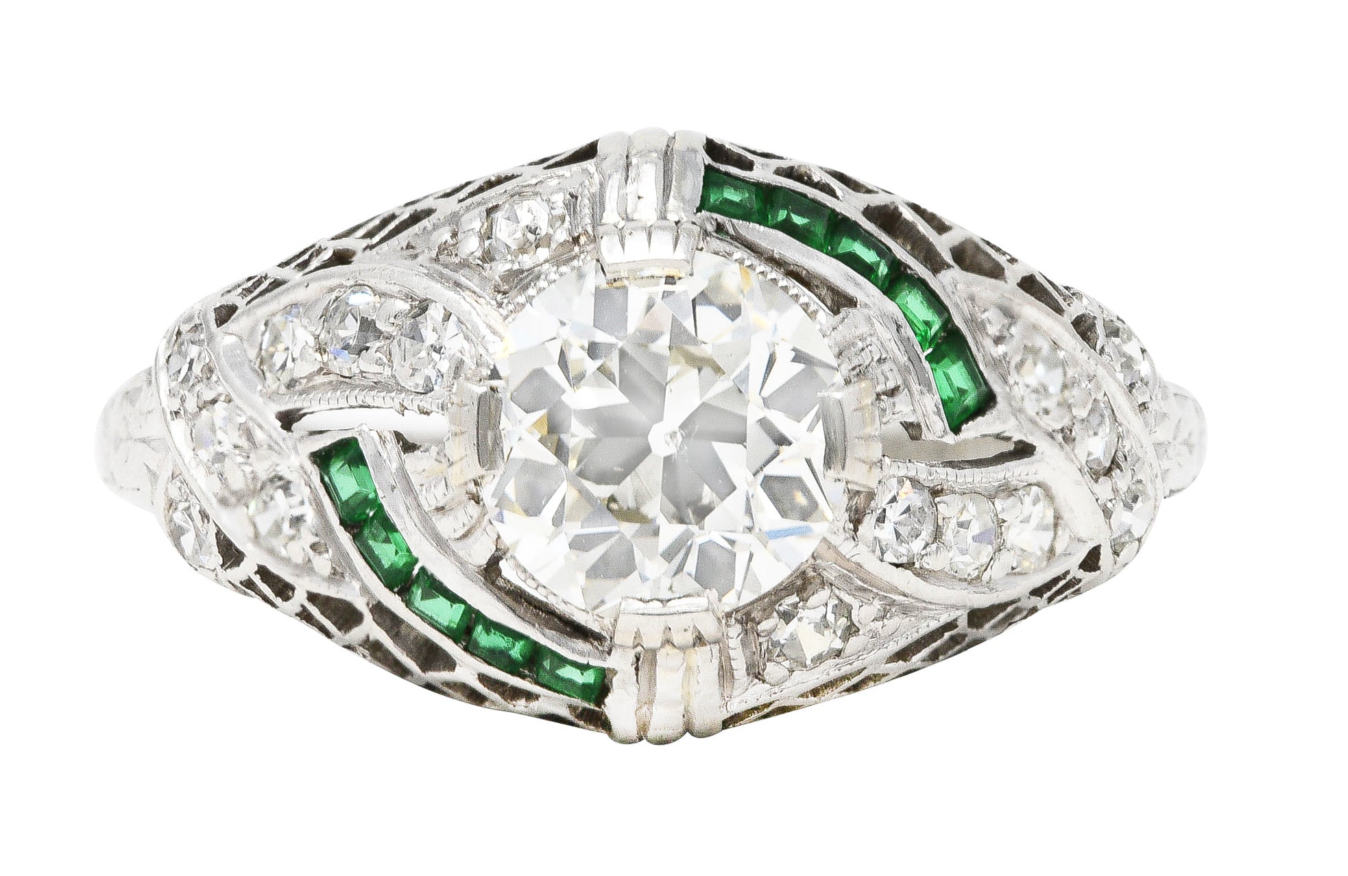 Art Deco 1.35 CTW Old European Diamond Platinum Trellis Engagement Ring GIA Wilson's Estate Jewelry