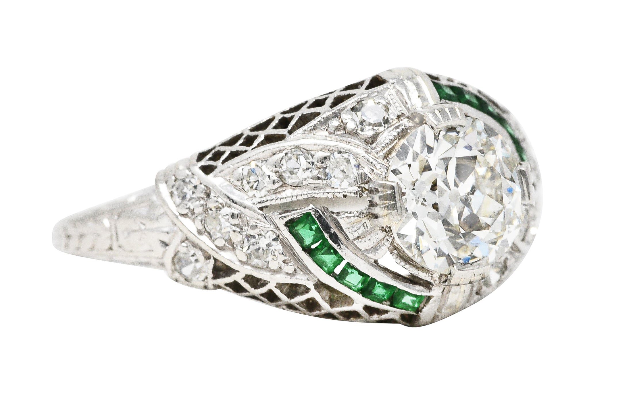 Art Deco 1.35 CTW Old European Diamond Platinum Trellis Engagement Ring GIA Wilson's Estate Jewelry