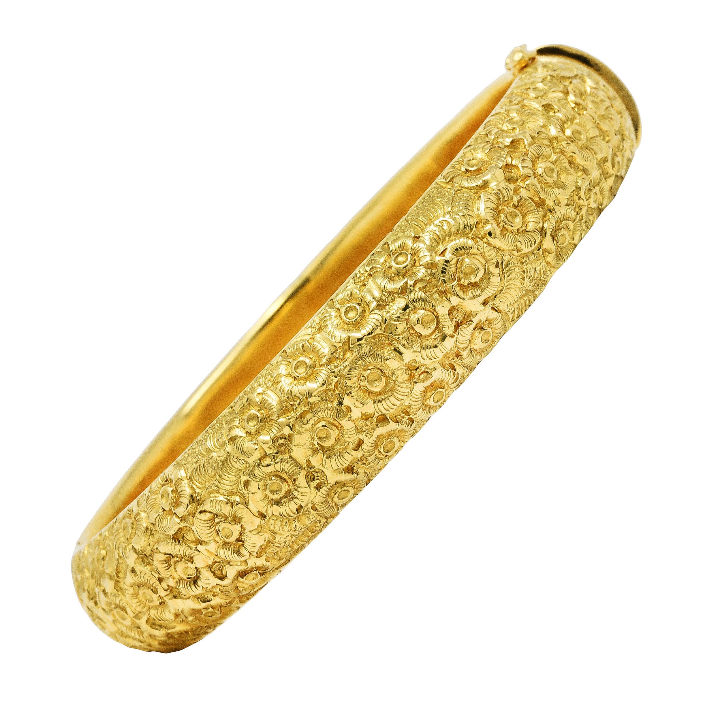 Vintage Italian 18 Karat Yellow Gold Hinged Floral Bangle Braceletbracelet - Wilson's Estate Jewelry