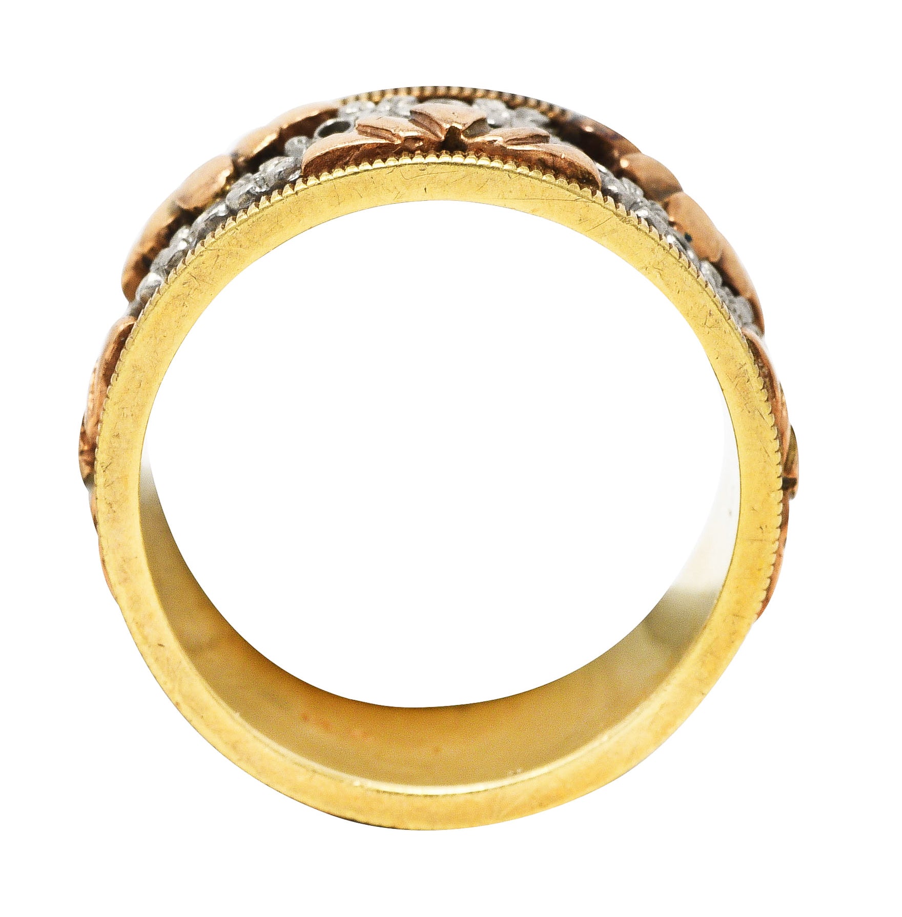Art Deco 14 Karat Tri-Colored Gold Floral Band Ring Wilson's Estate Jewelry