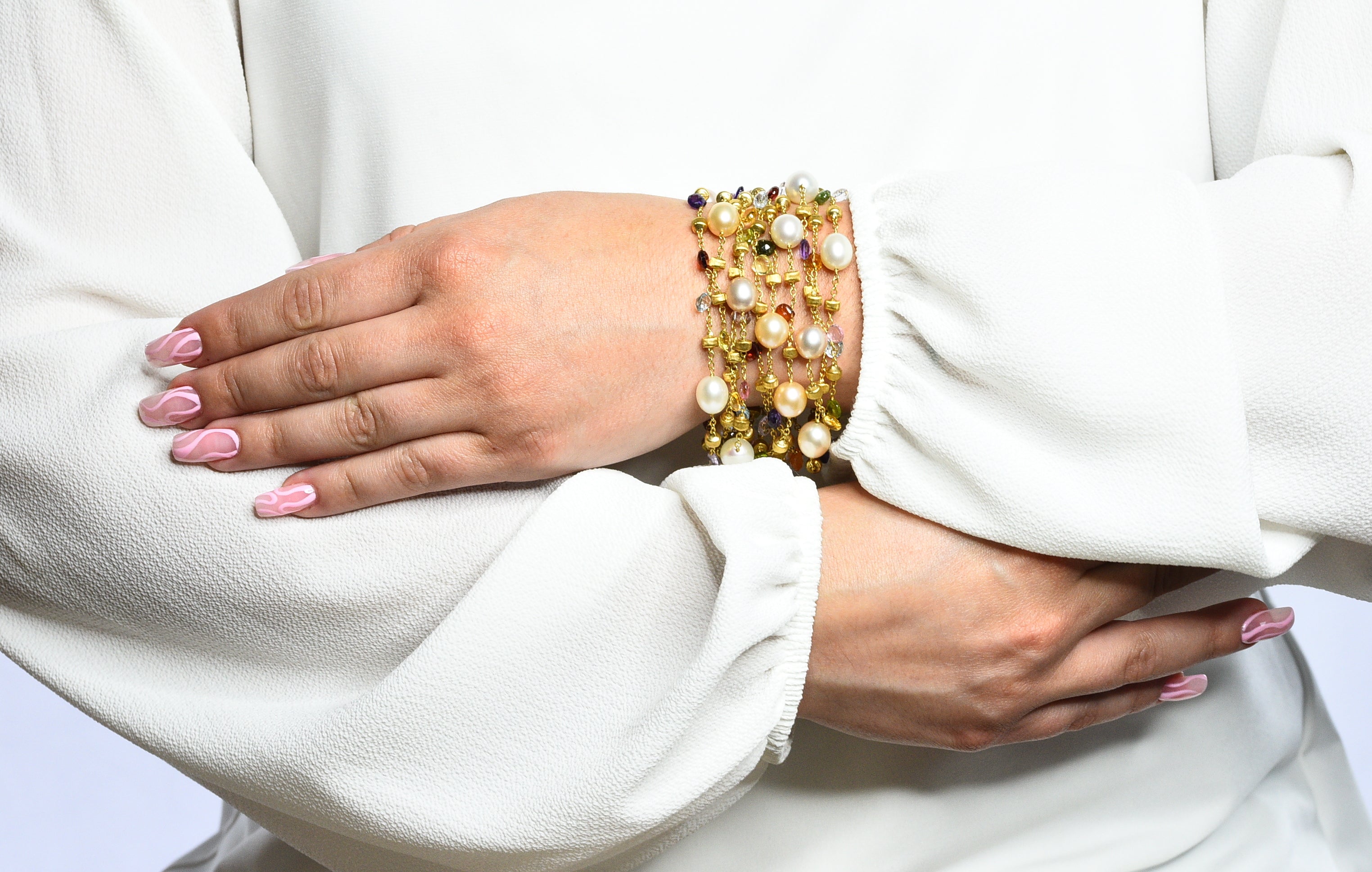 Marco Bicego Italian Multi-Gem Peridot Pearl 18 Karat Gold Paradise Strand Braceletbracelet - Wilson's Estate Jewelry