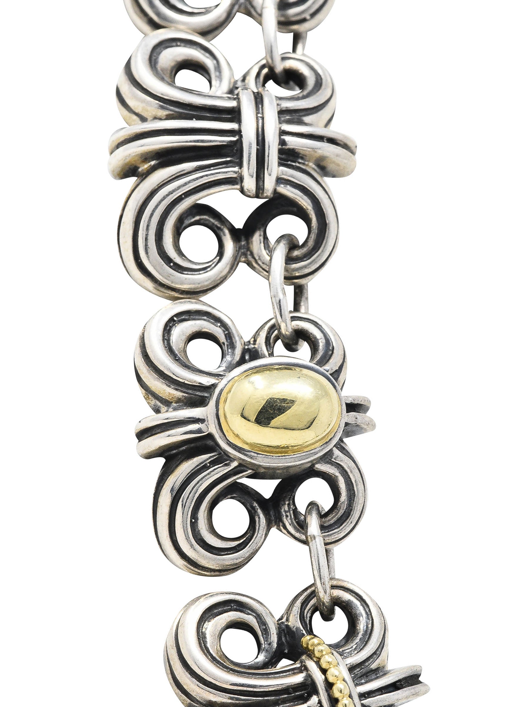 Lagos 1990's Vintage 18 Karat Gold Sterling Silver Caviar Wheat NecklaceNecklace - Wilson's Estate Jewelry