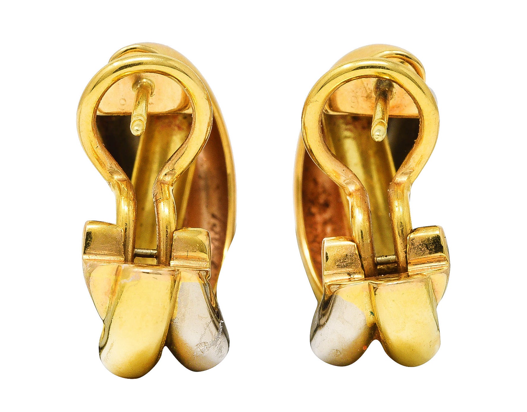 1960's Cartier 18 Karat Tri-Colored Gold French Twist Vintage Trinity Hoop Earrings Wilson's Estate Jewelry