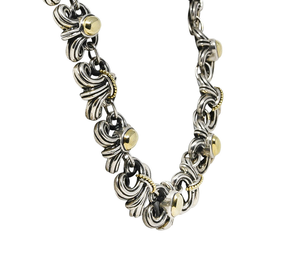 Lagos 1990's Vintage 18 Karat Gold Sterling Silver Caviar Wheat NecklaceNecklace - Wilson's Estate Jewelry