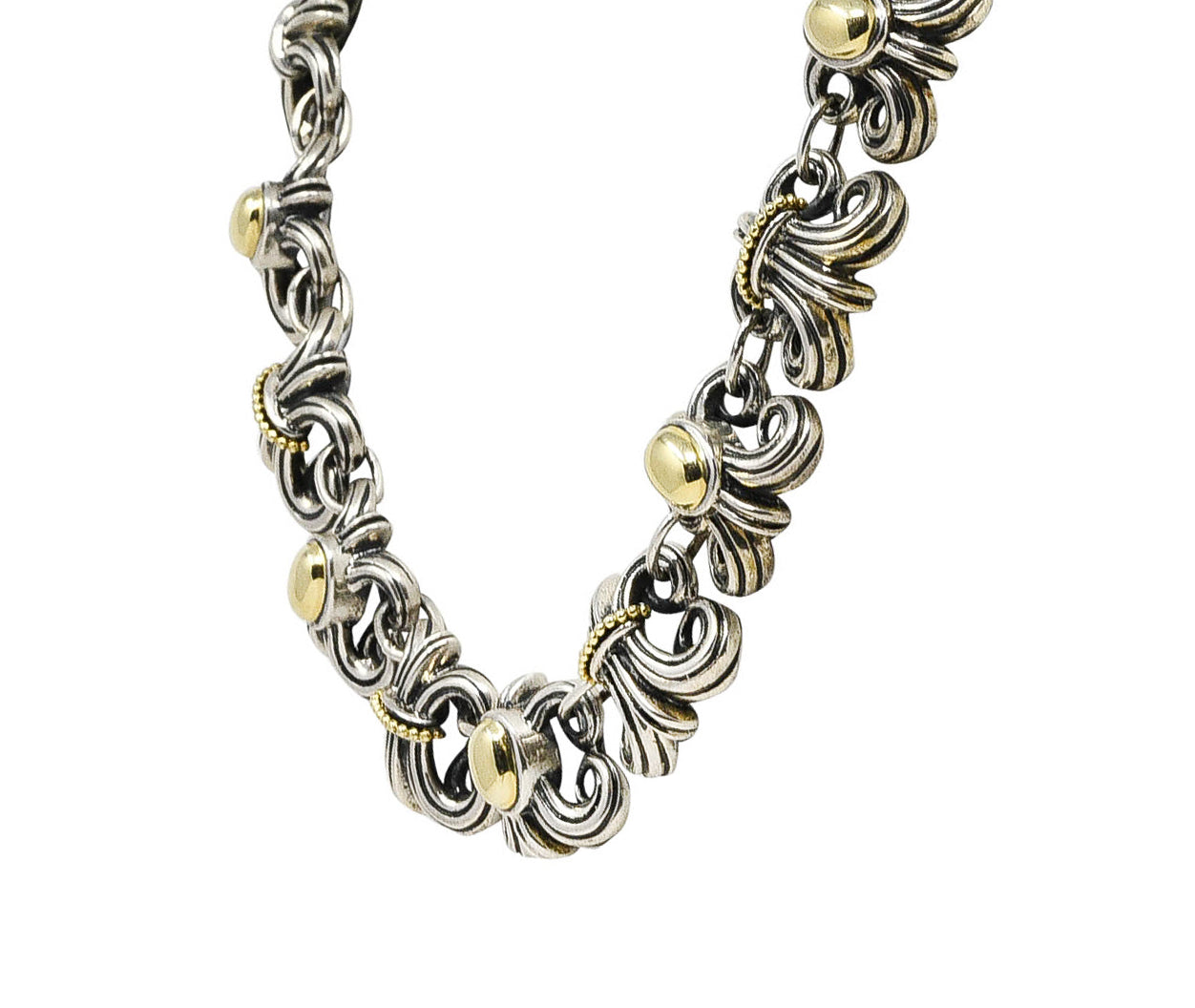 Lagos 1990's Vintage 18 Karat Gold Sterling Silver Caviar Wheat NecklaceNecklace - Wilson's Estate Jewelry