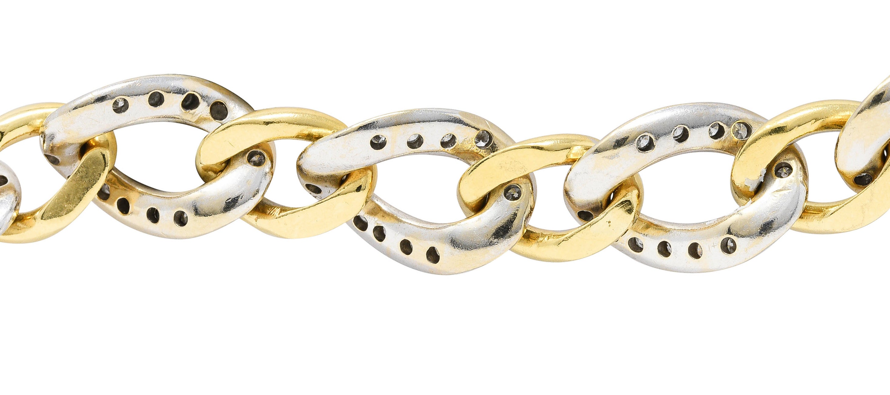 Italian 2.50 CTW Diamond 18 Karat Two Tone Gold Curb Link Braceletbracelet - Wilson's Estate Jewelry