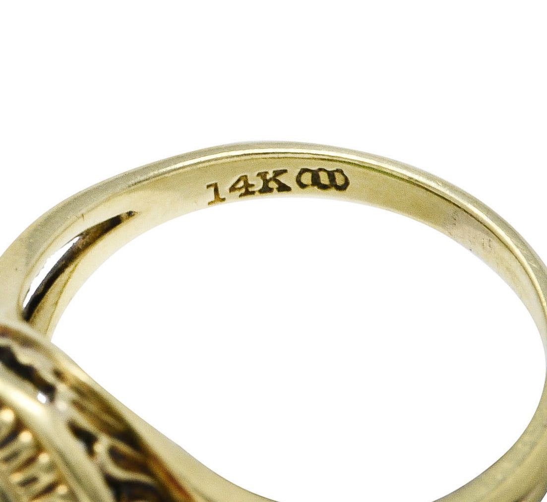 Art Deco Jade 14 Karat Yellow Gold Scrolling Iris Ring Wilson's Estate Jewelry