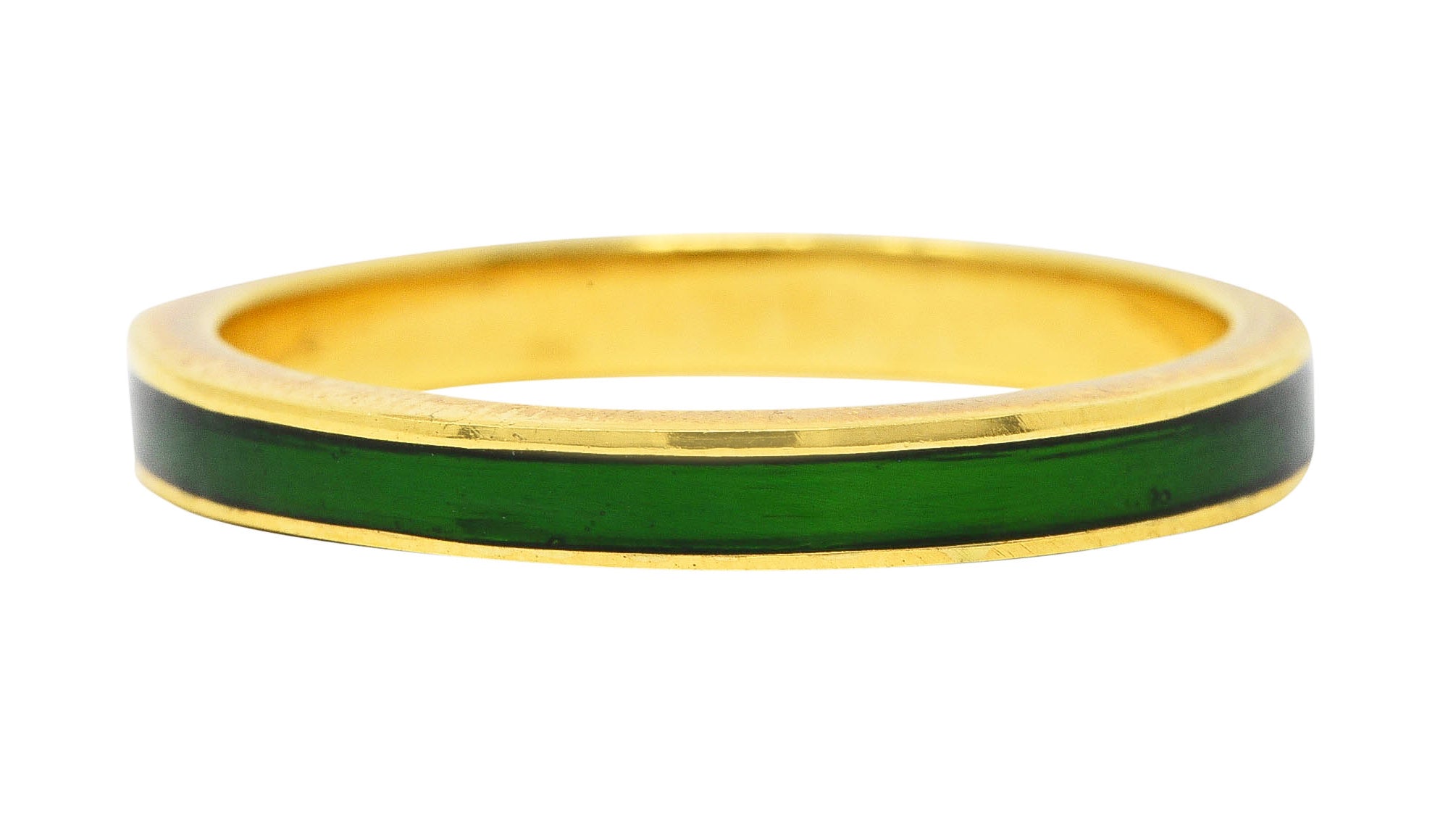 .1111 *Hidalgo Vintage Green Enamel 18 Karat Yellow Gold Unisex Eternity Band Ring Wilson's Estate Jewelry