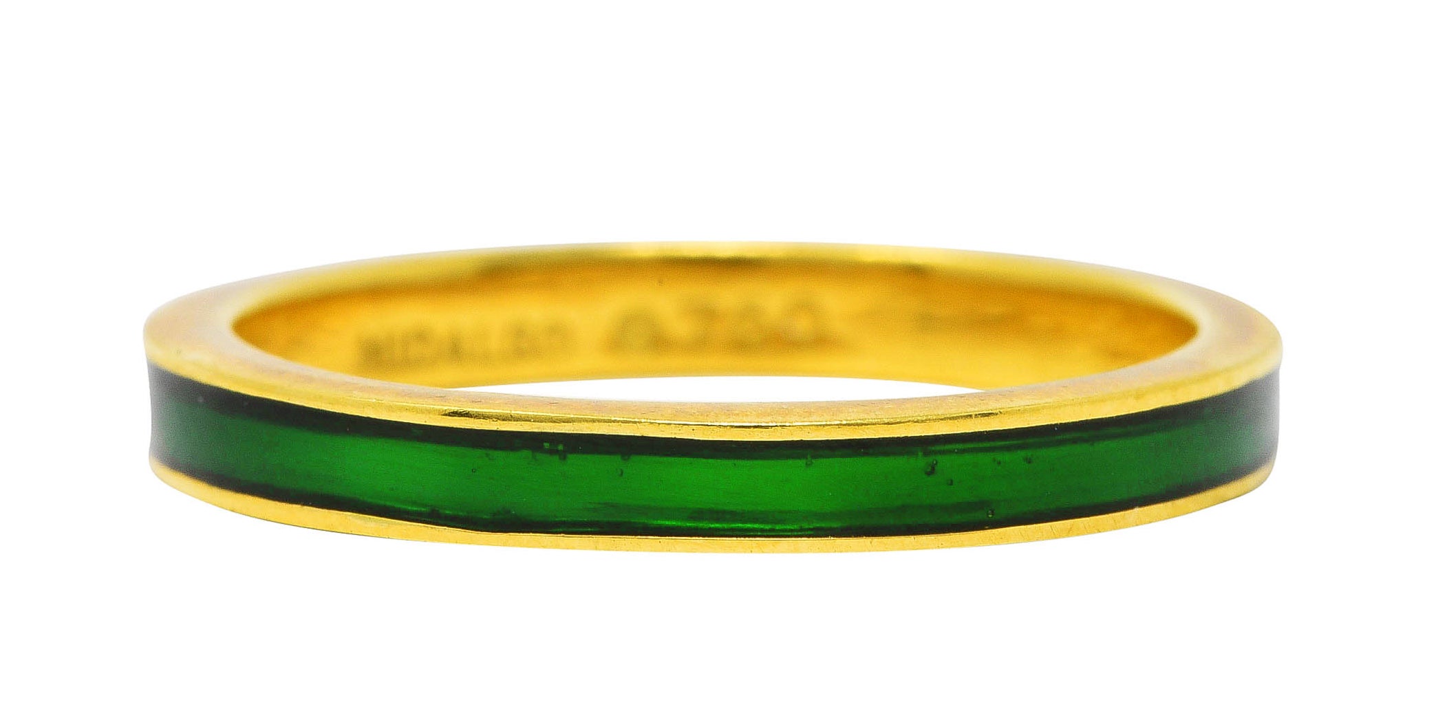 .1111 *Hidalgo Vintage Green Enamel 18 Karat Yellow Gold Unisex Eternity Band Ring Wilson's Estate Jewelry