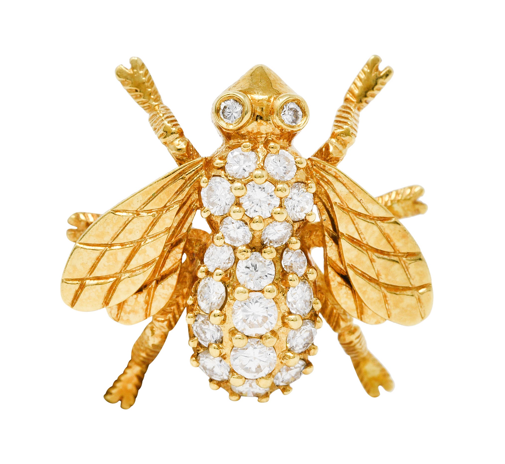 1980's Vintage 0.90 CTW Diamond 18 Karat Gold British Bee BroochBrooch - Wilson's Estate Jewelry