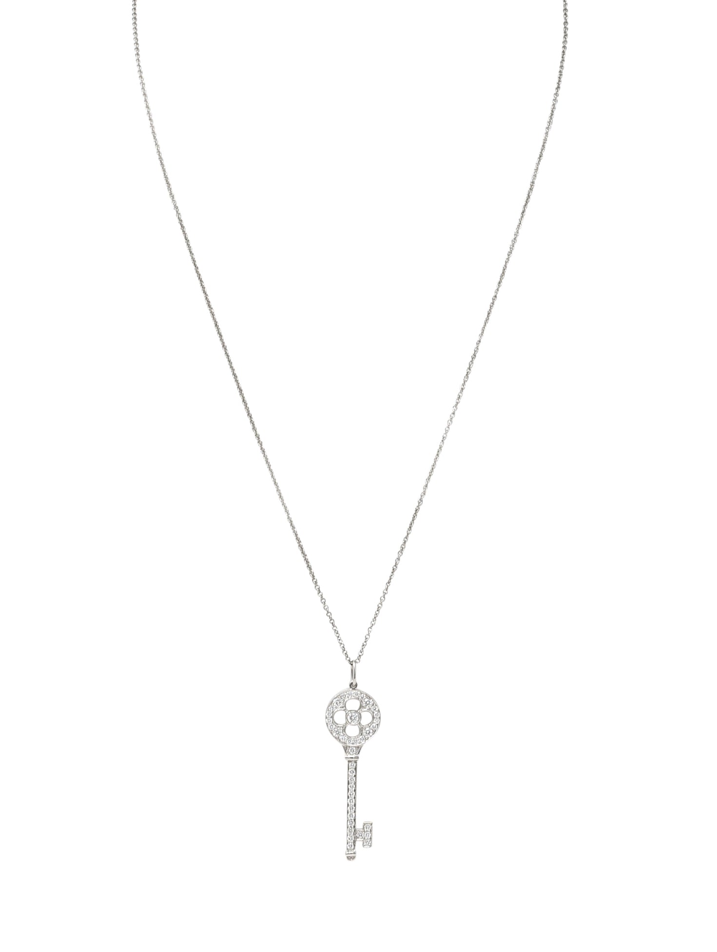 Tiffany & Co. 0.51 CTW Diamond Platinum Quatrefoil Key Pendant NecklaceNecklace - Wilson's Estate Jewelry