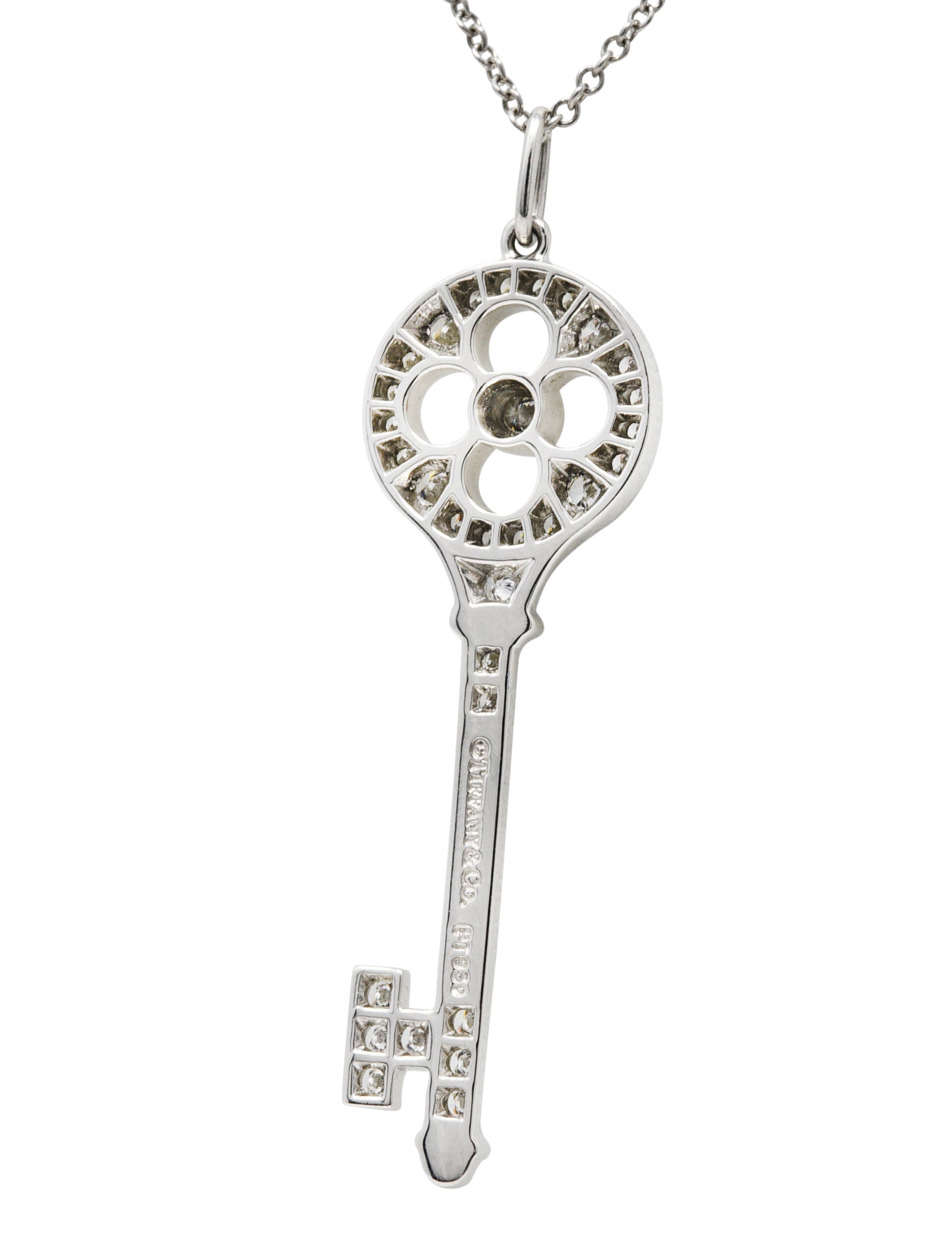 Tiffany & Co. 0.51 CTW Diamond Platinum Quatrefoil Key Pendant NecklaceNecklace - Wilson's Estate Jewelry