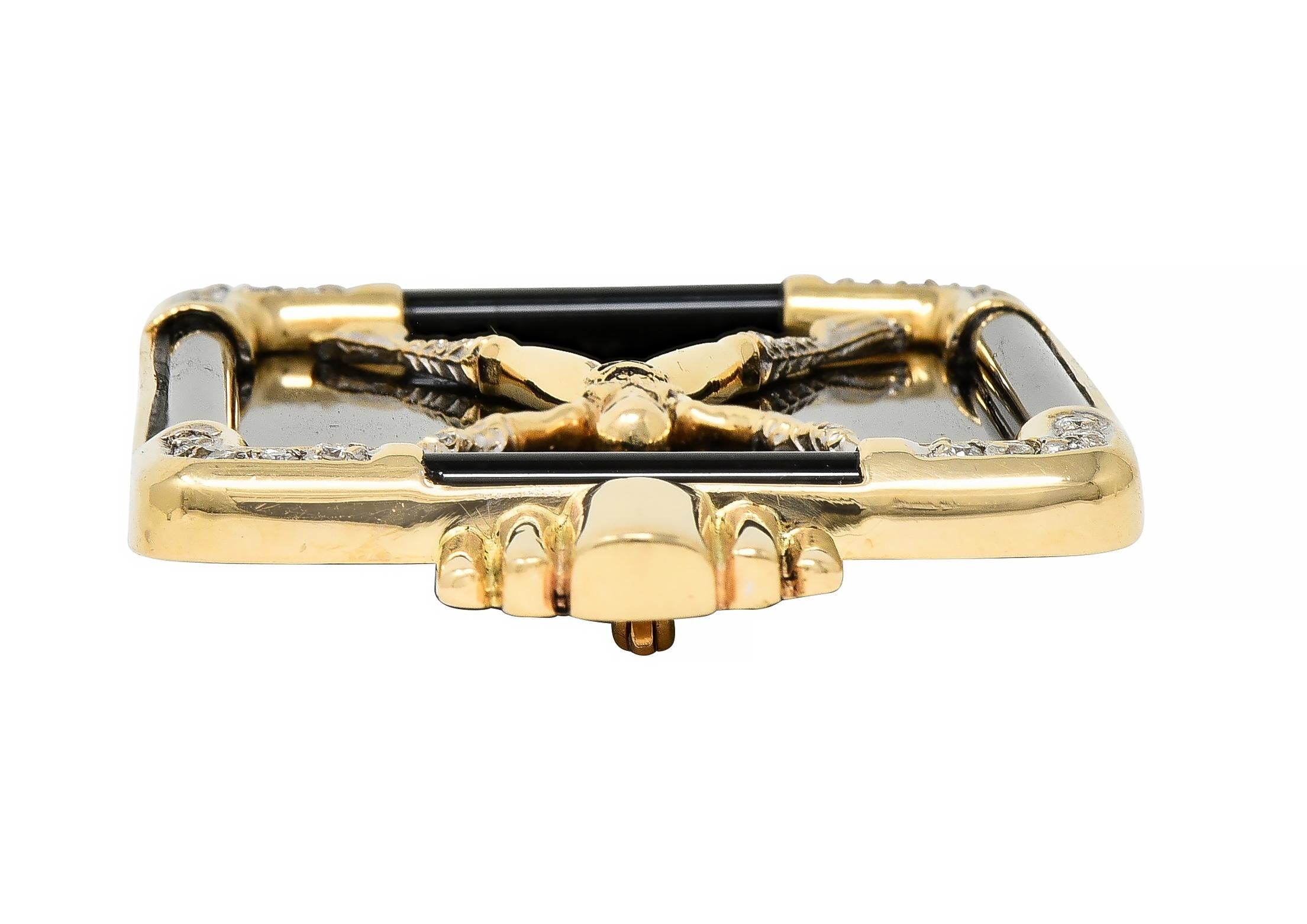Erté 14 Karat Yellow Gold Diamond Onyx Alien "X" Alphabet 9 Brooch